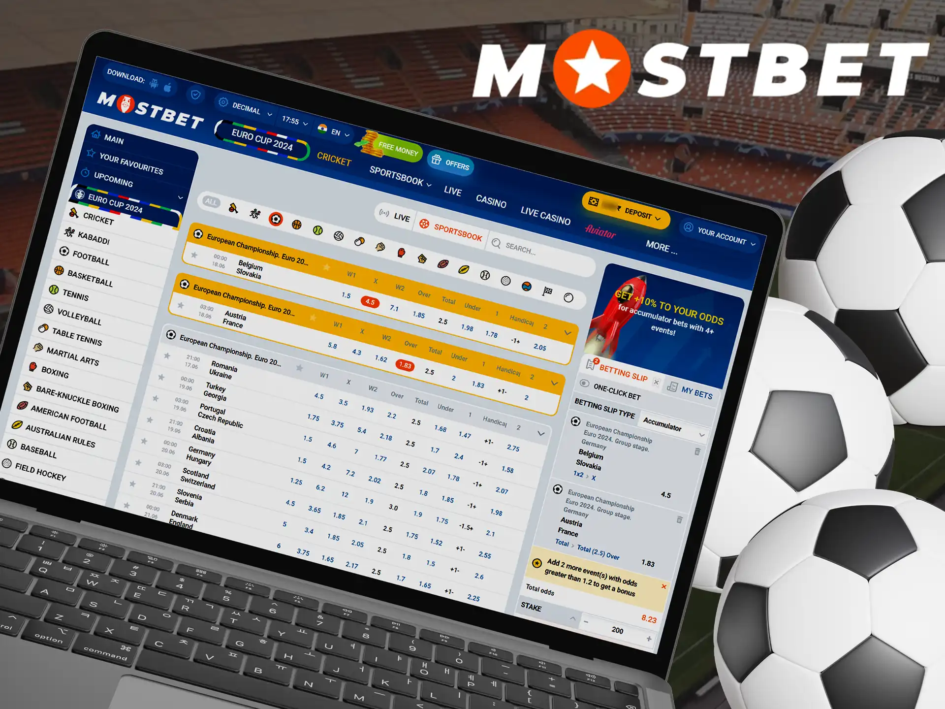 Choose an event and place a bet at Mostbet.