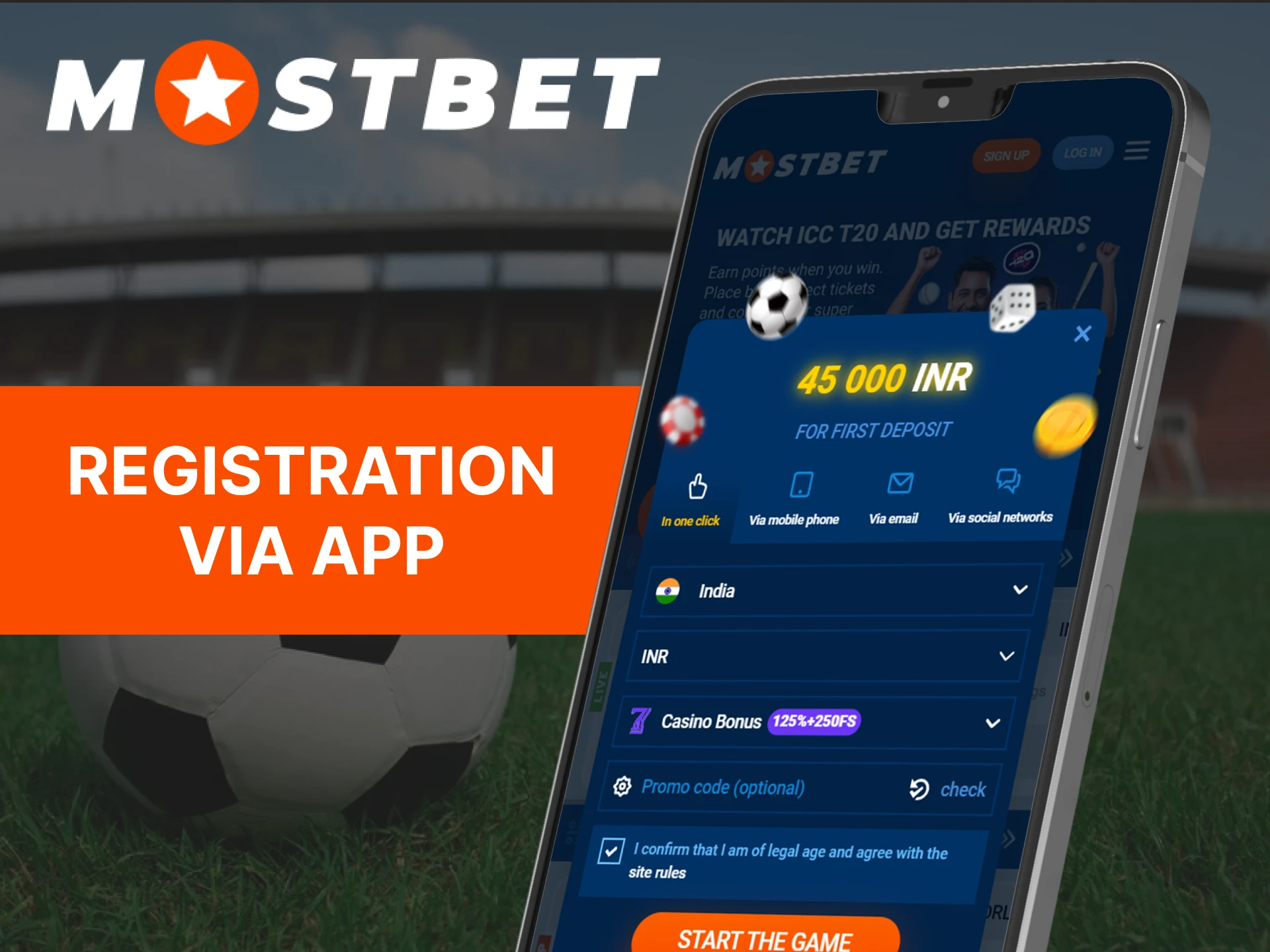 The registration form in the Mostbet mobile app is similar to the form on the website.