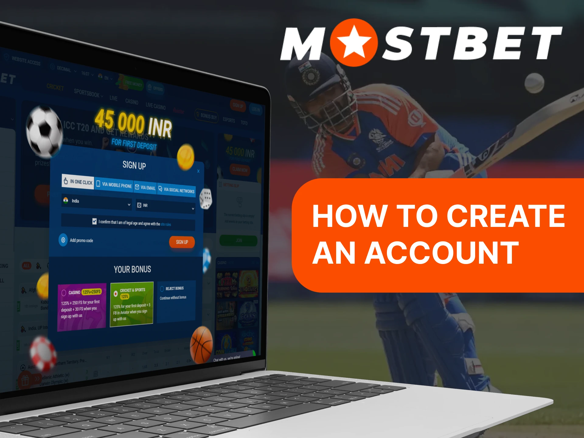 Follow these steps to create a Mostbet account.