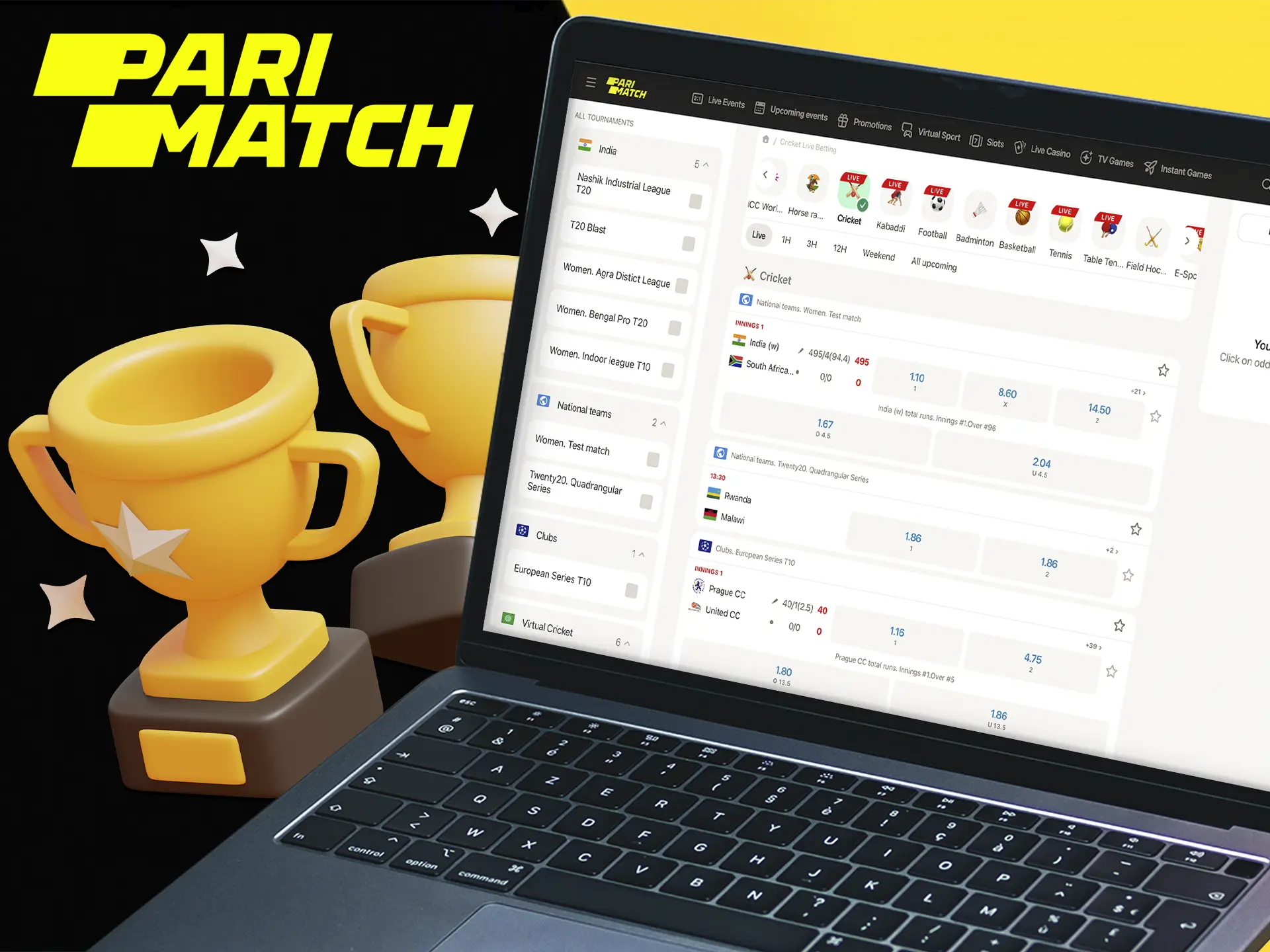 At Parimatch you will always find the cricket tournament you need and can easily place a bet.