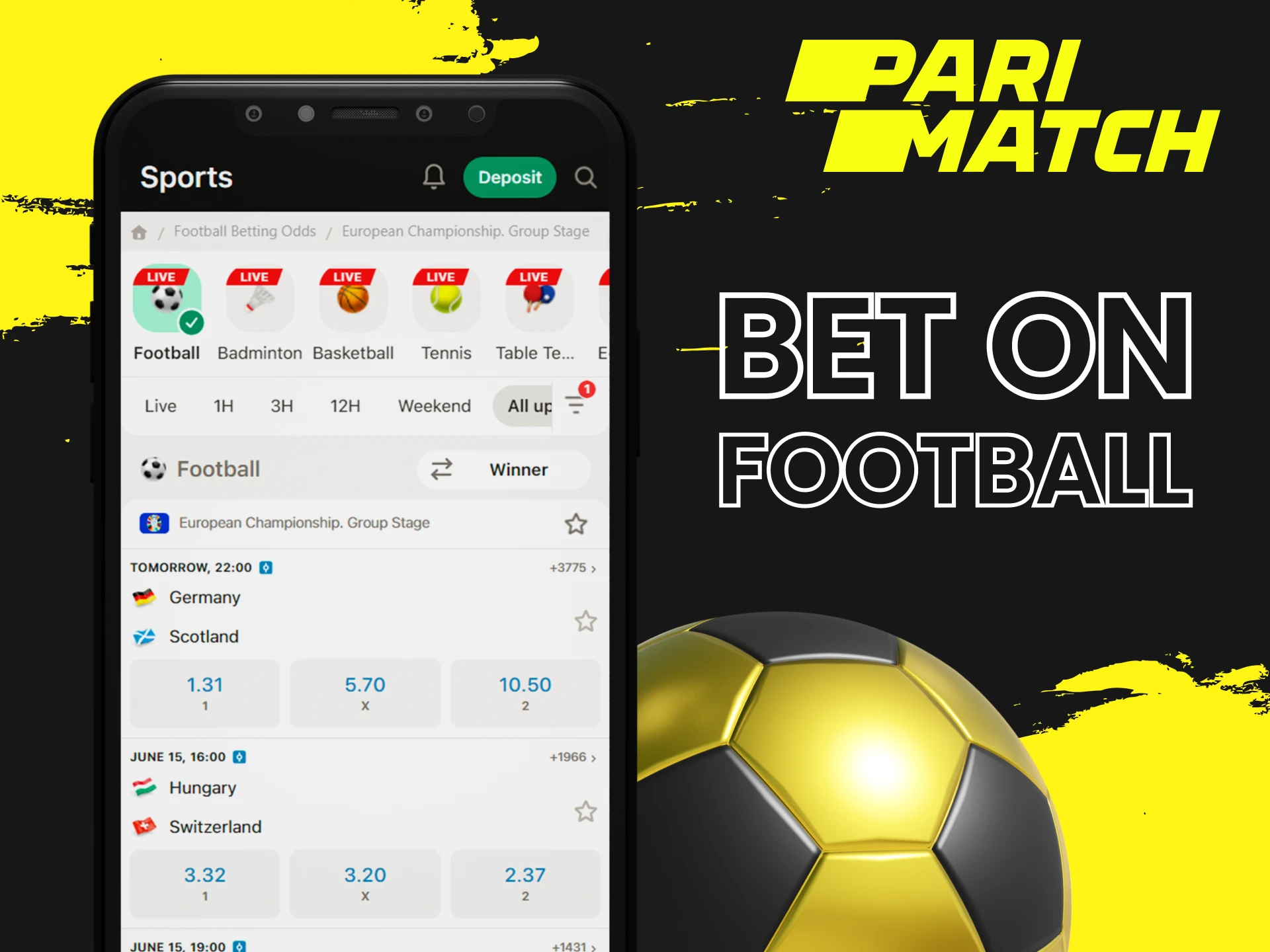 Try betting on football in the Parimatch mobile app.