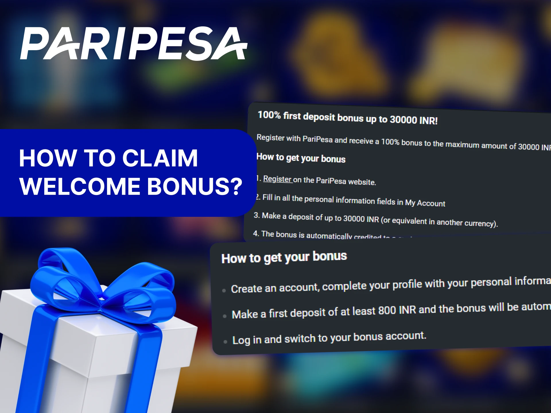 To receive Paripesa welcome bonuses, you need to register or login.