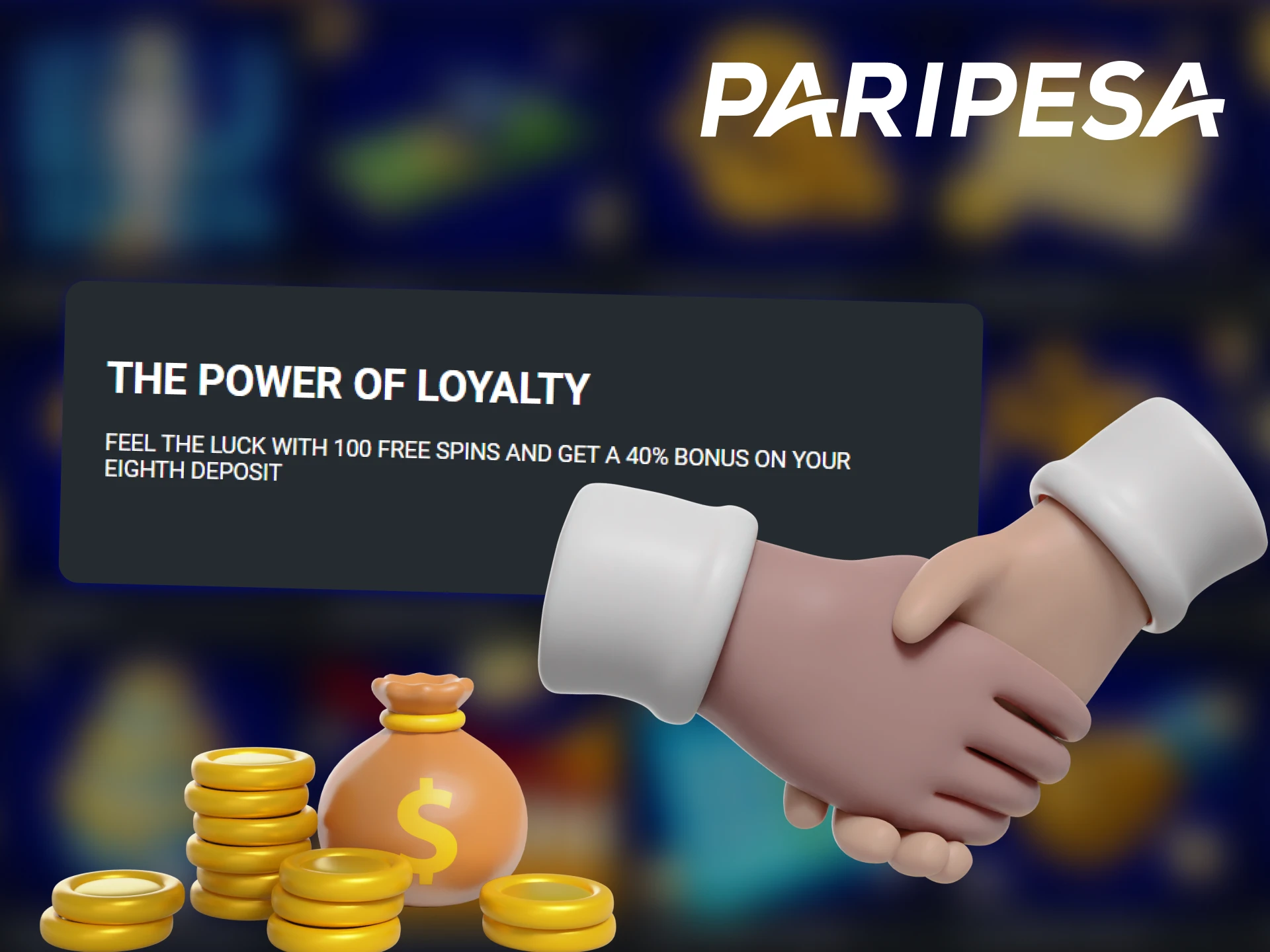 Get 100 free spins and a 40% bonus on your eighth deposit at Paripesa.