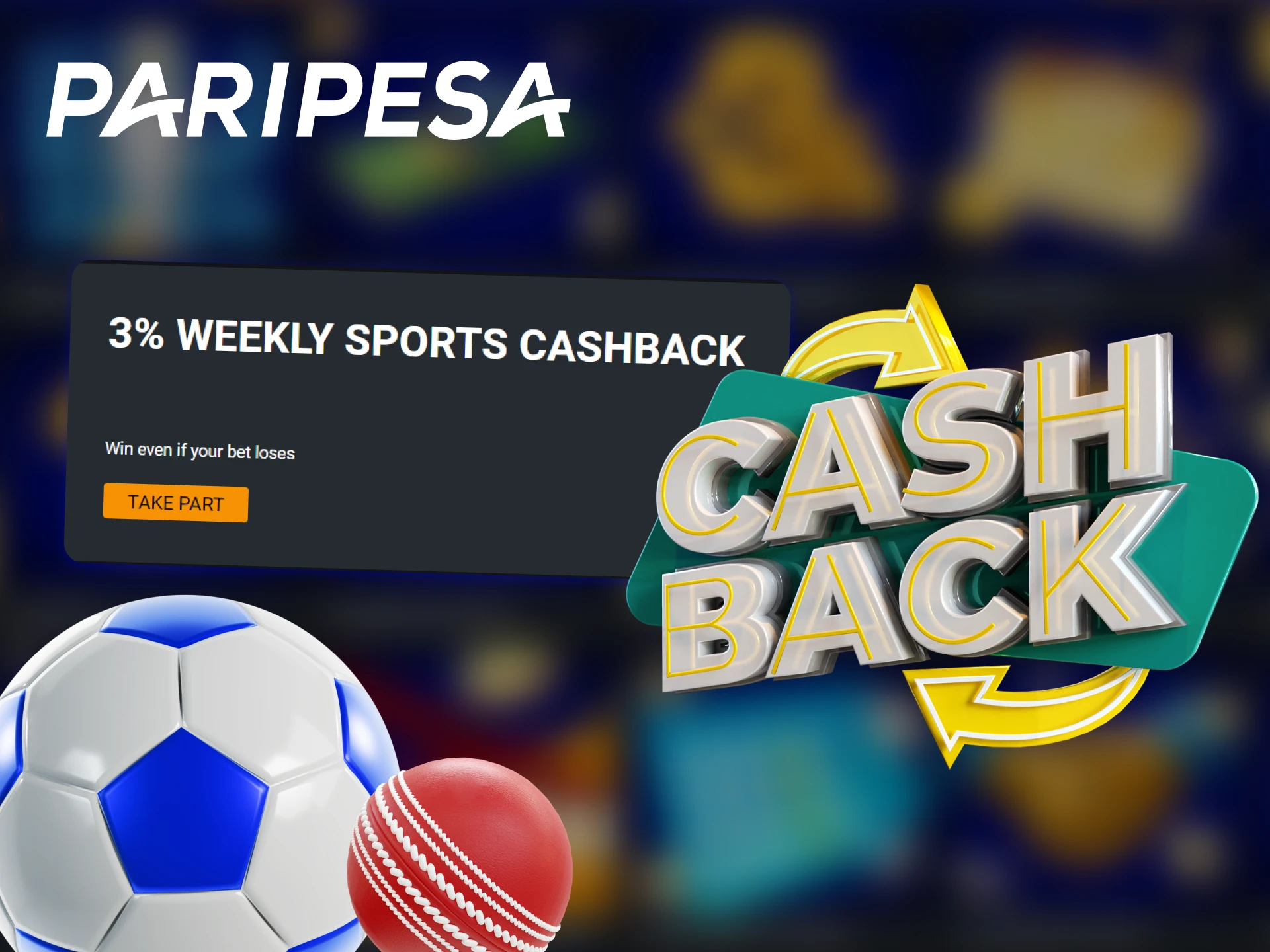 At Paripesa you can get weekly cashback on your lost sports bets.