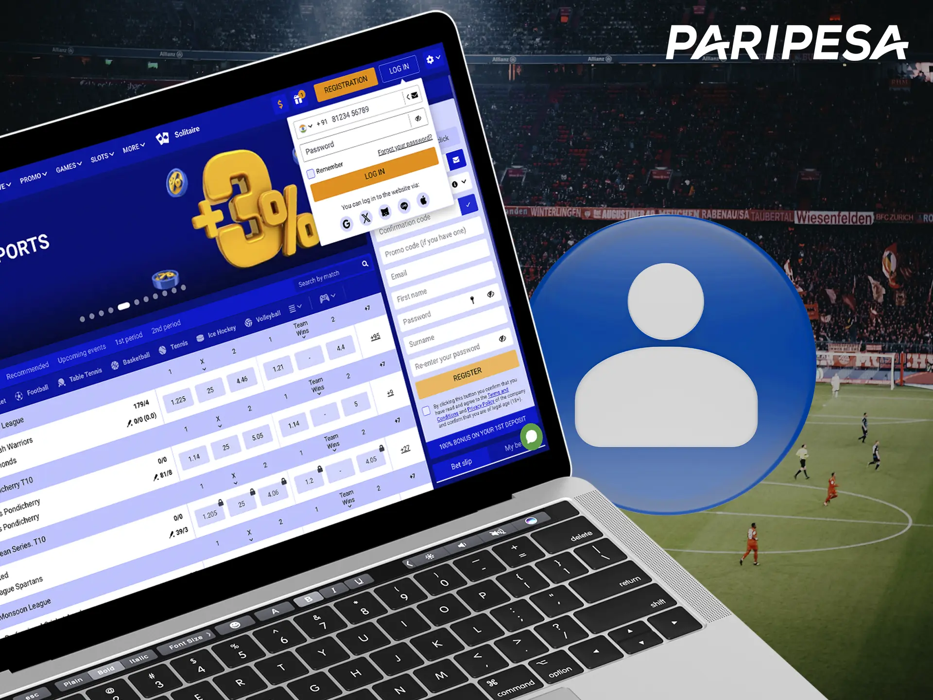 Log in to your account to get the opportunity to bet at Paripesa.