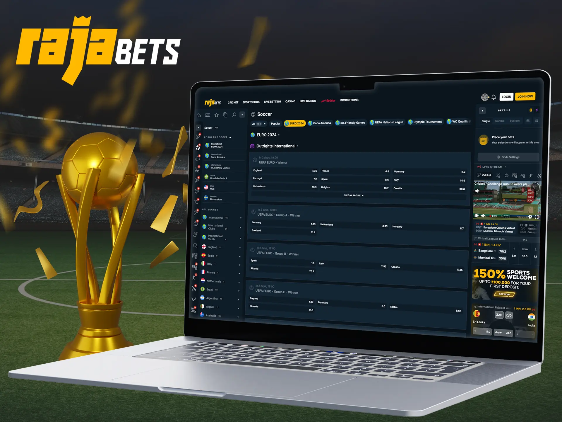 At Rajabets, you can bet on popular football tournaments.