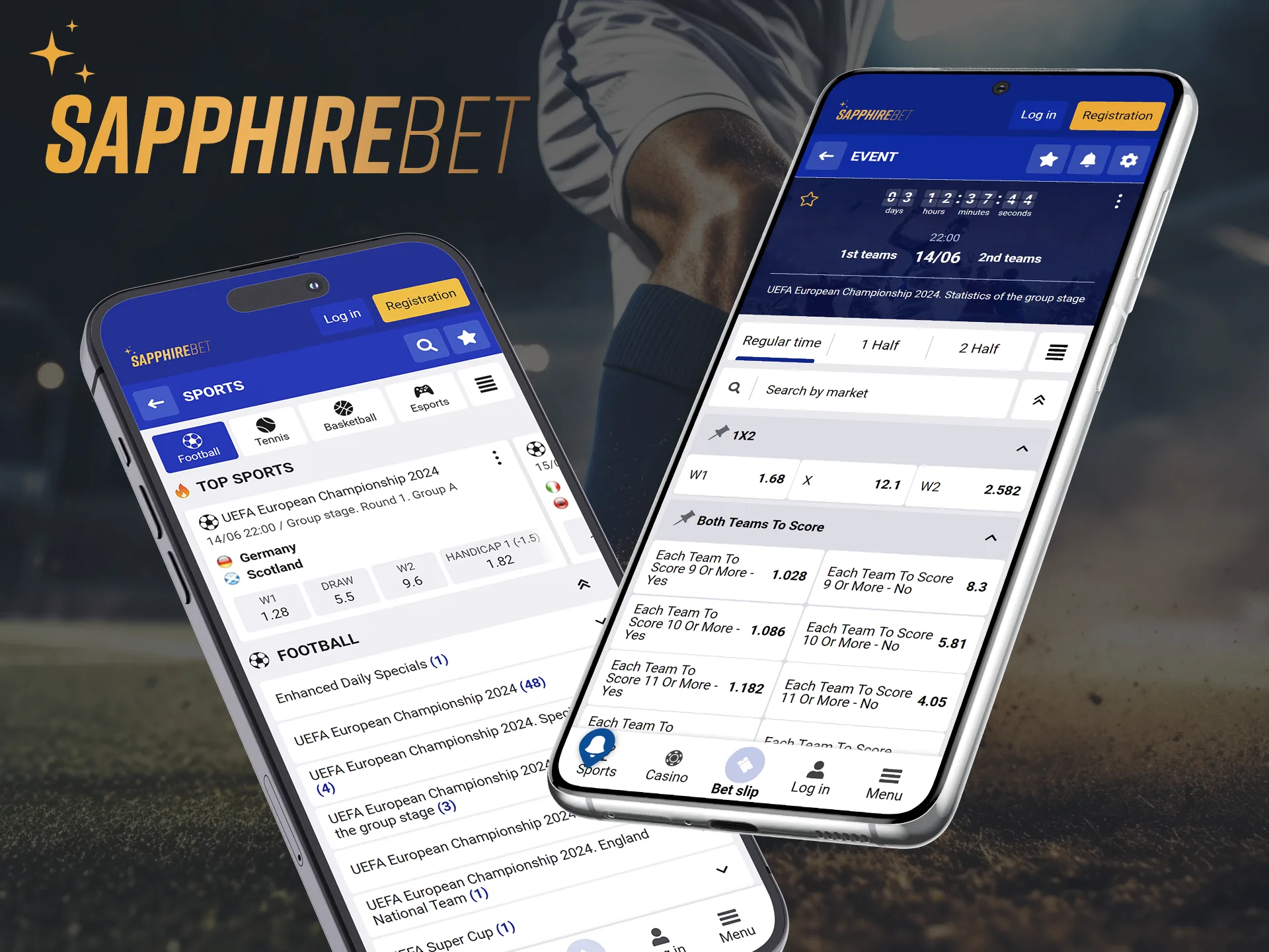 Download the SapphireBet app and bet on foolball anytime and anywhere.