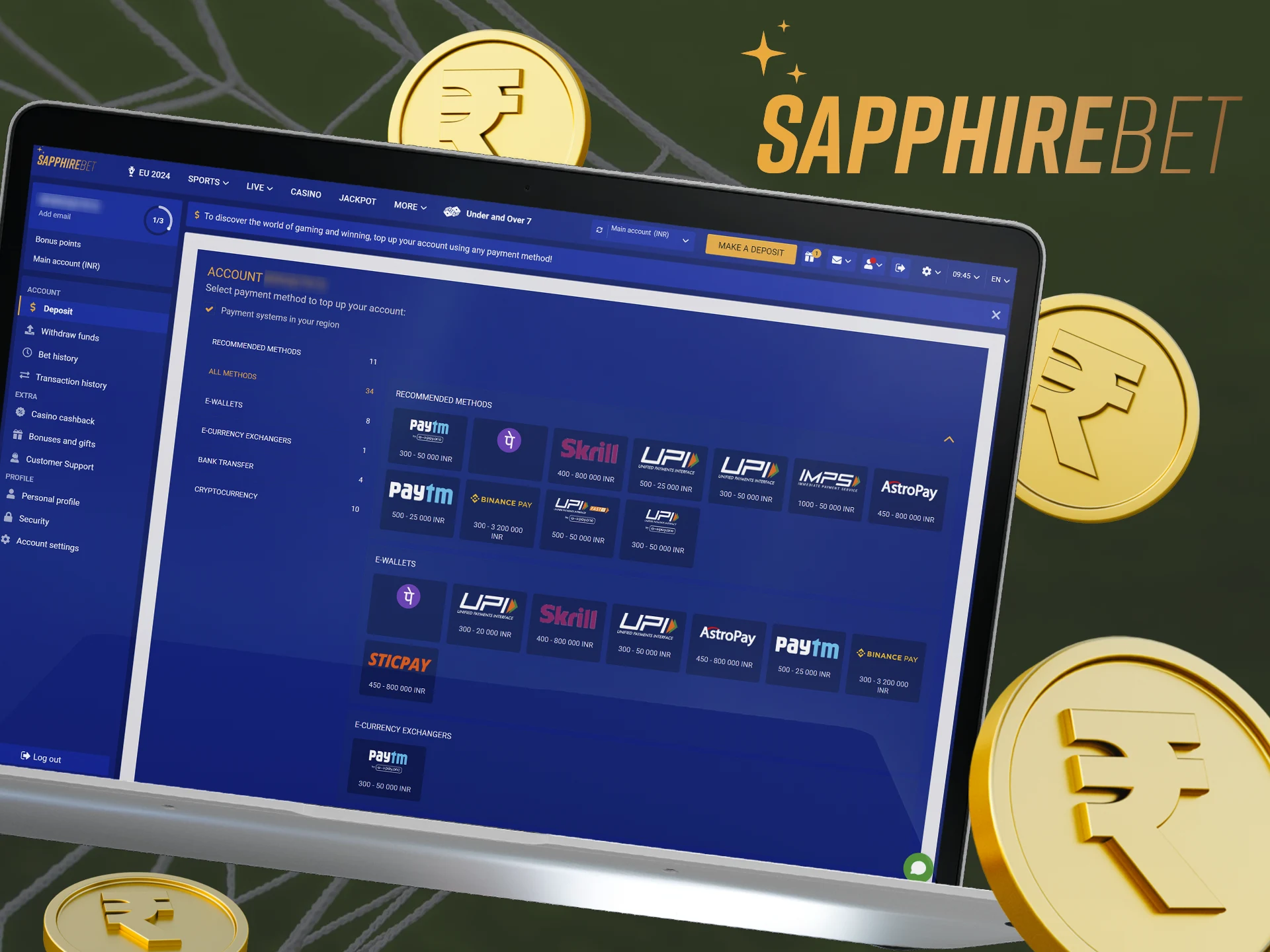 Find out what payment methods are available at SapphireBet.