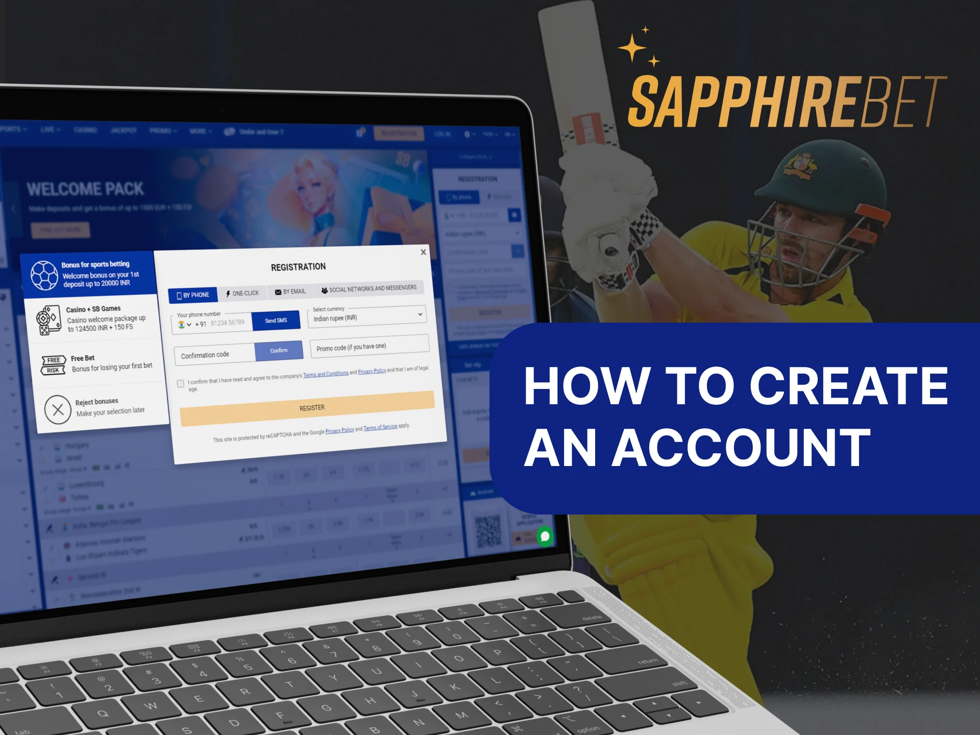 A screenshot of the Sapphirebet app's registration page, showing instructions on how to create an account.