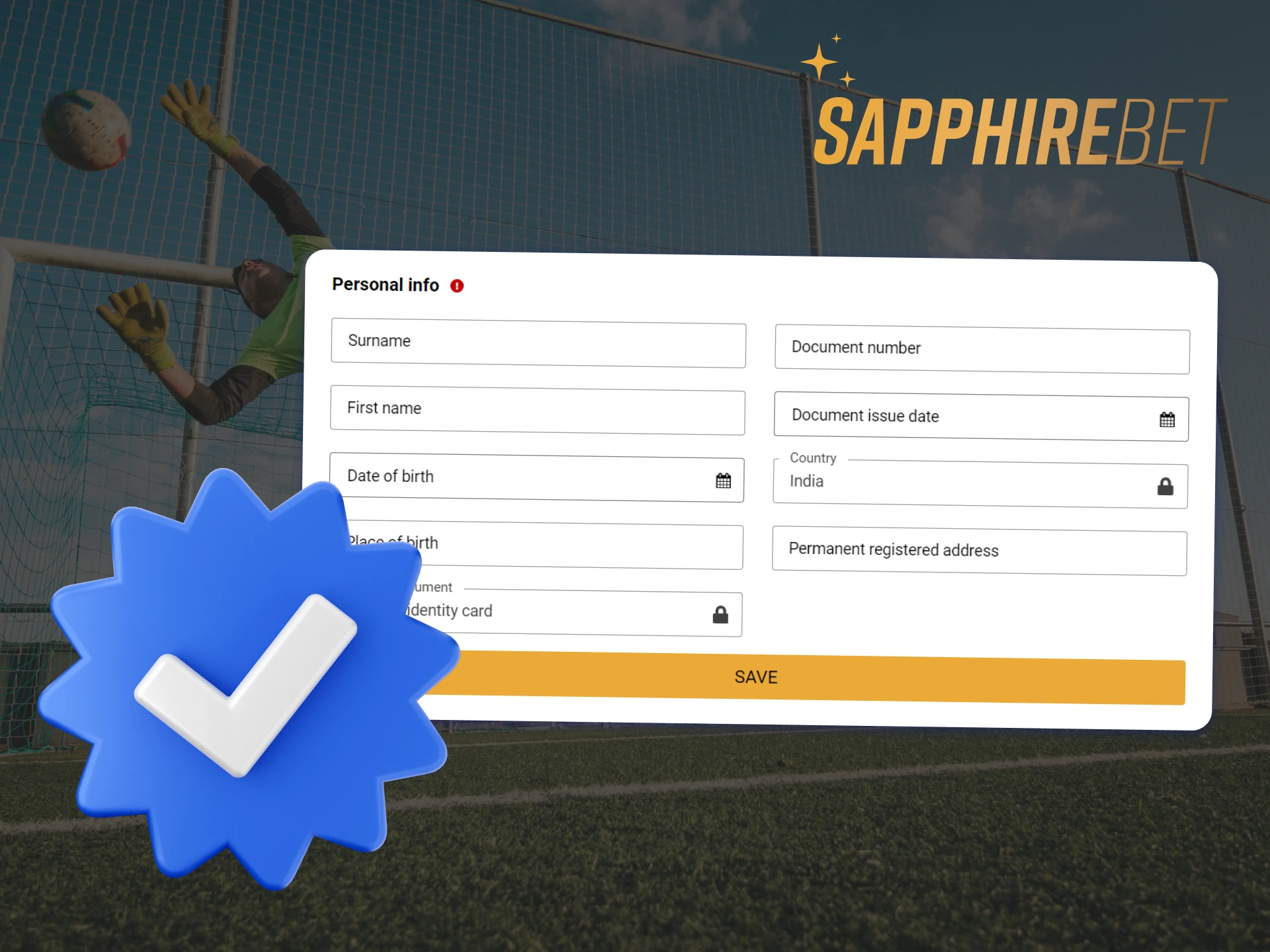 A screenshot of the Sapphirebet app's account verification page, showing instructions on how to verify the user's account.