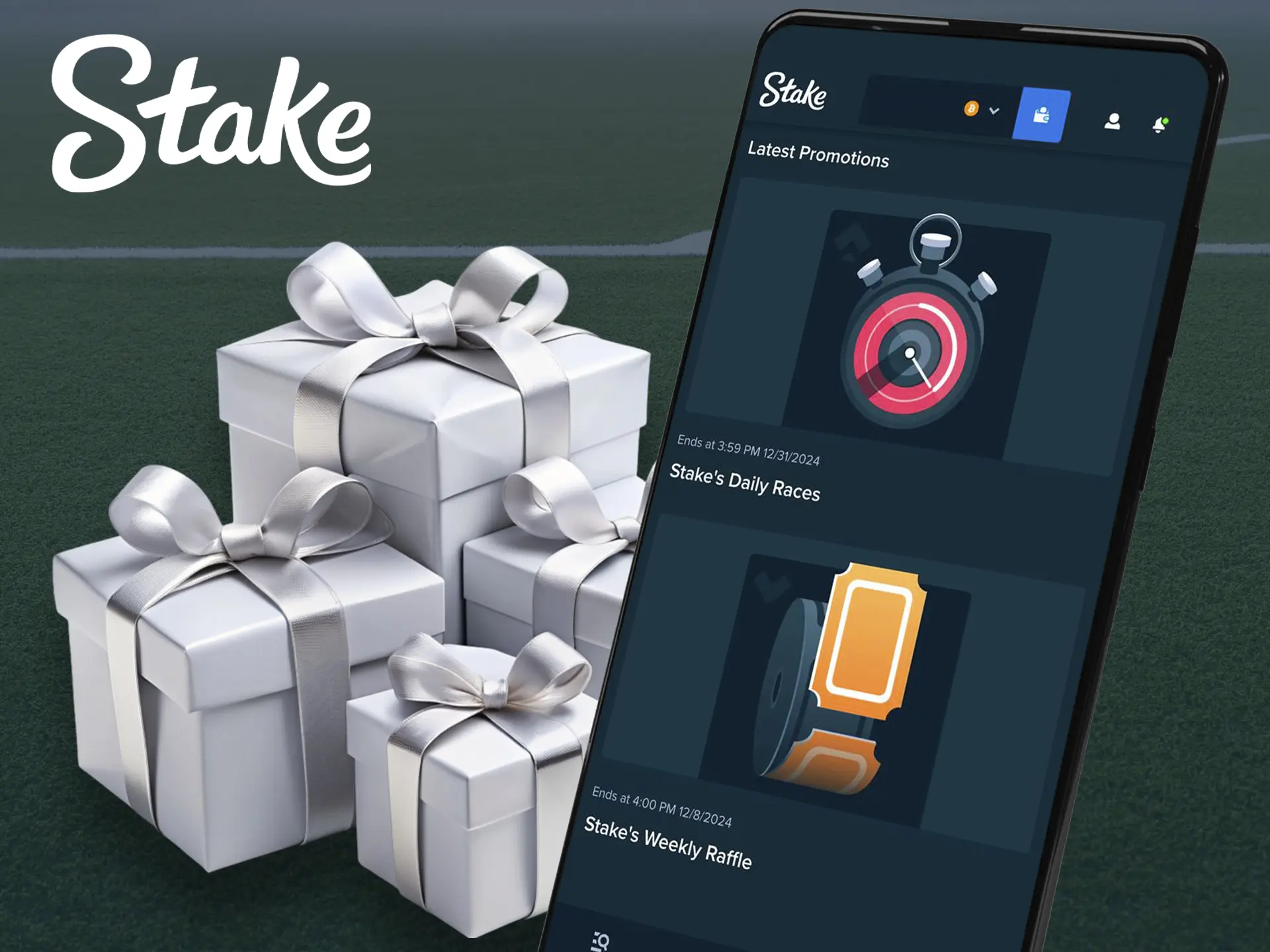 Use the mobile version to be able to quickly claim your new Stake casino bonus.