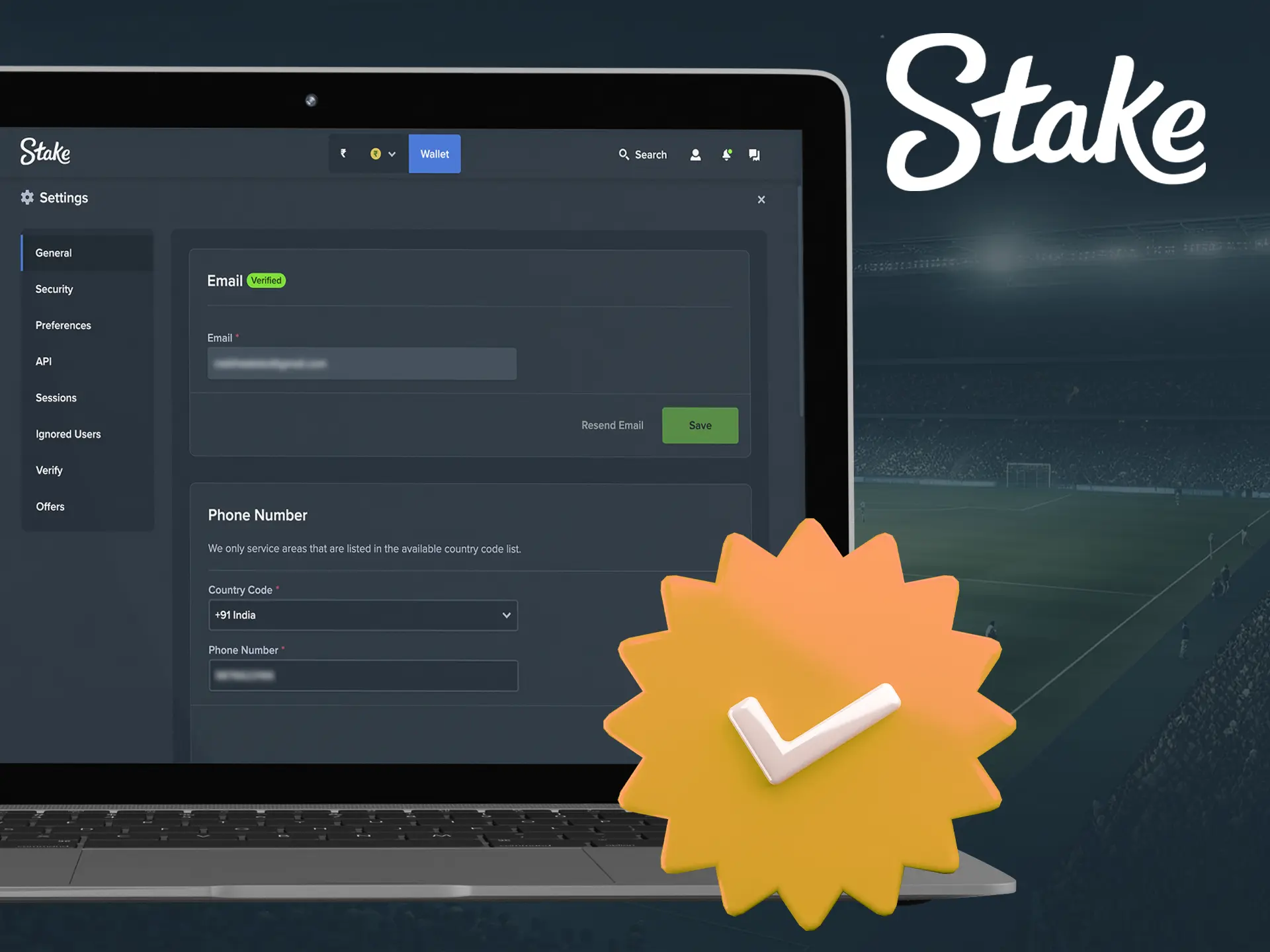 Confirm your Stake Casino profile to gain full access to all site features.