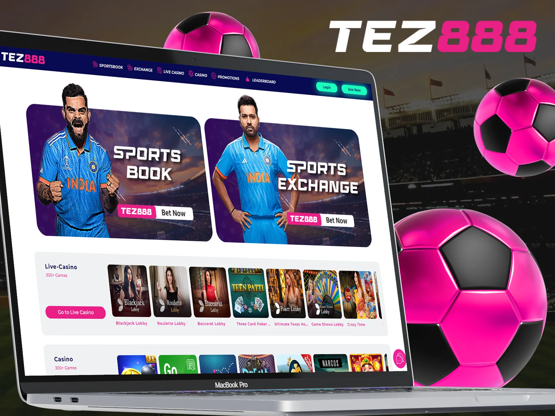 Go to the sports section at Tez888 to find football events.