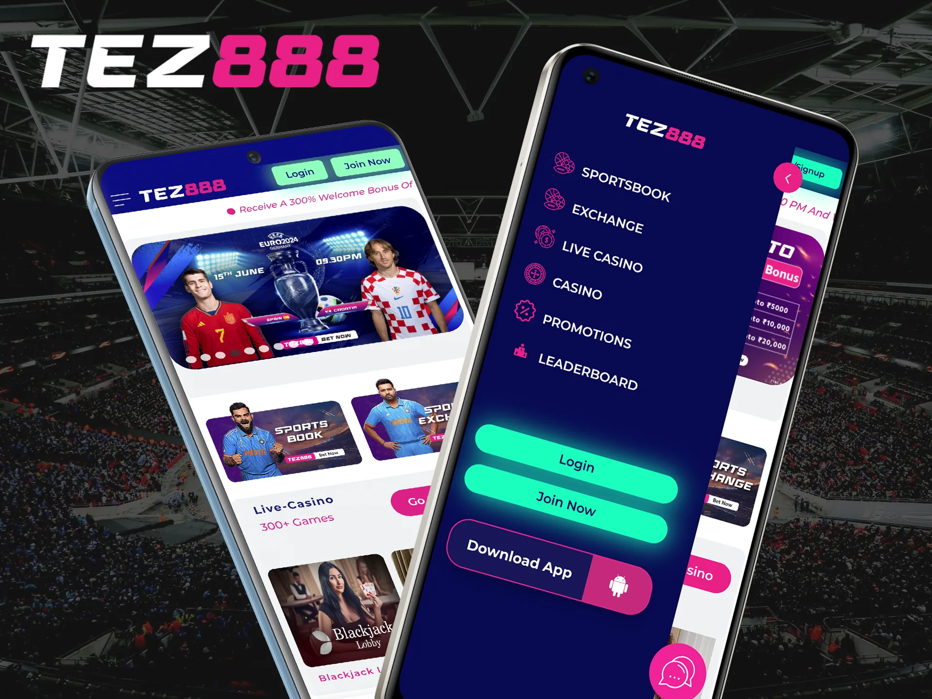 Install the Tez888 app, bet on football events and win.