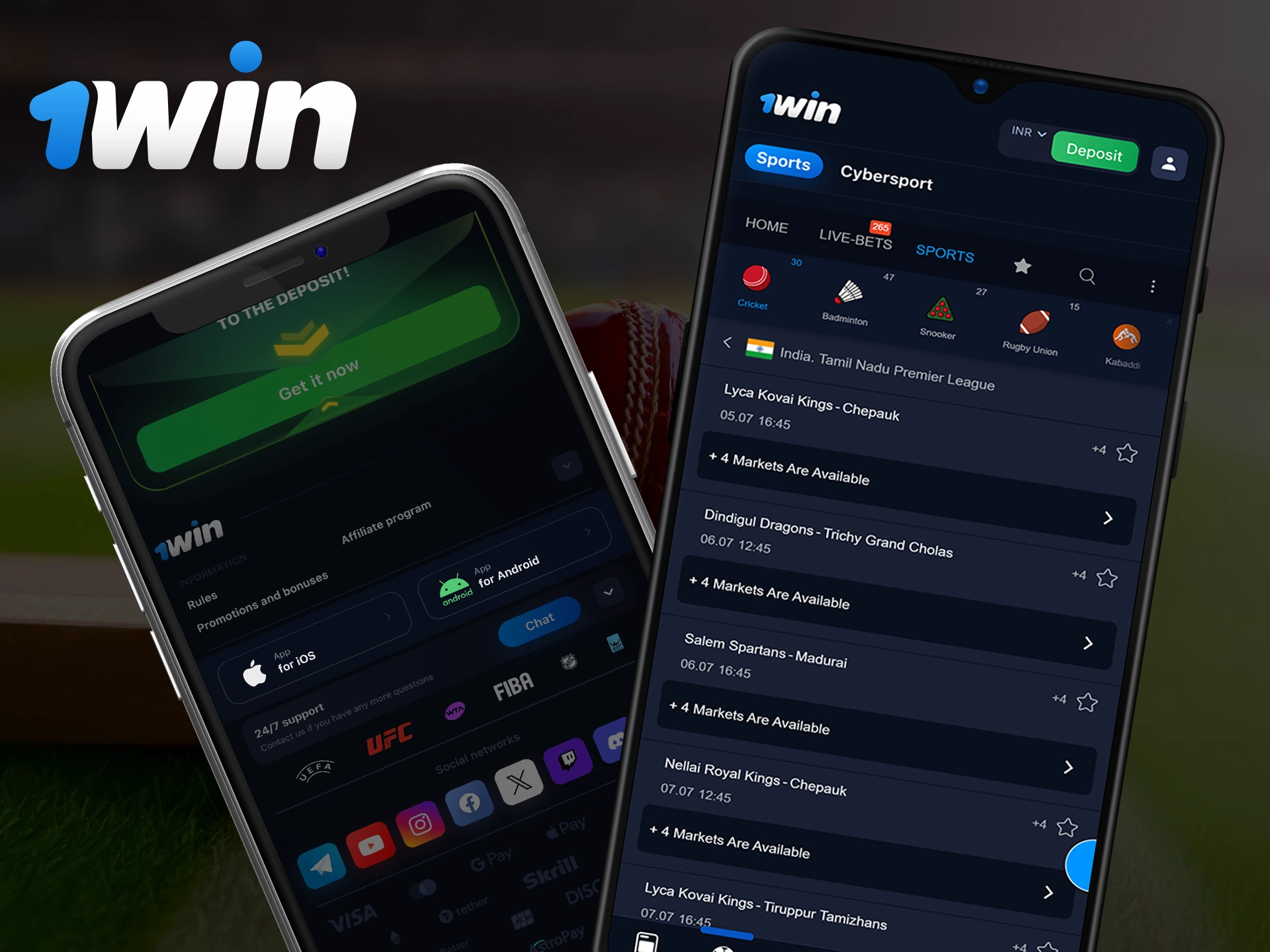 Bet on cricket quickly and easily via the 1Win mobile app.