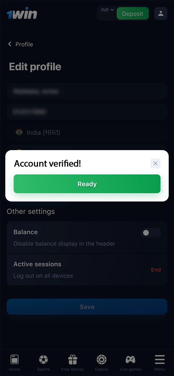 Provide the information required to verify your 1Win account.