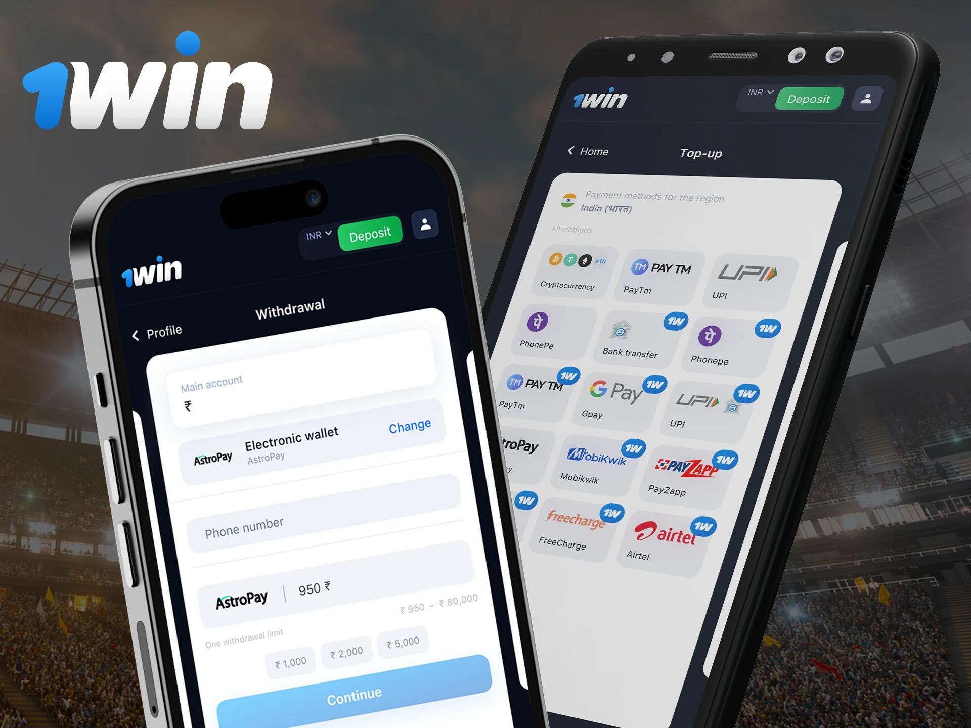 Install the 1Win mobile app to always be able to make quick deposits and withdrawals.