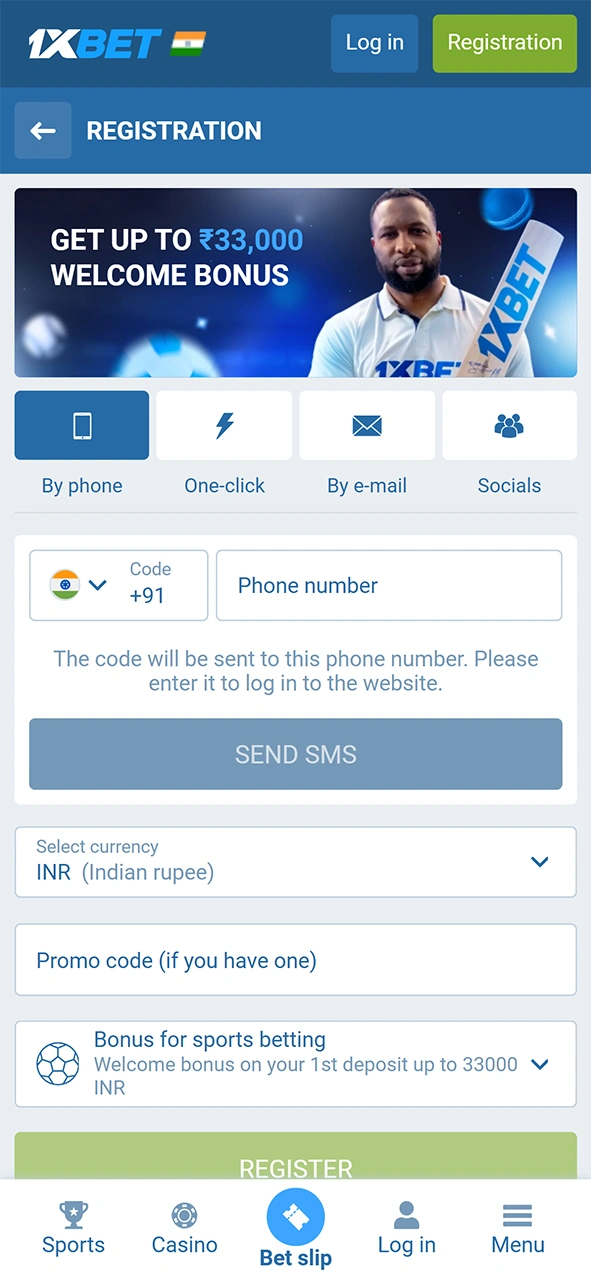 Choose a convenient way for you to register and create a 1xBet account.