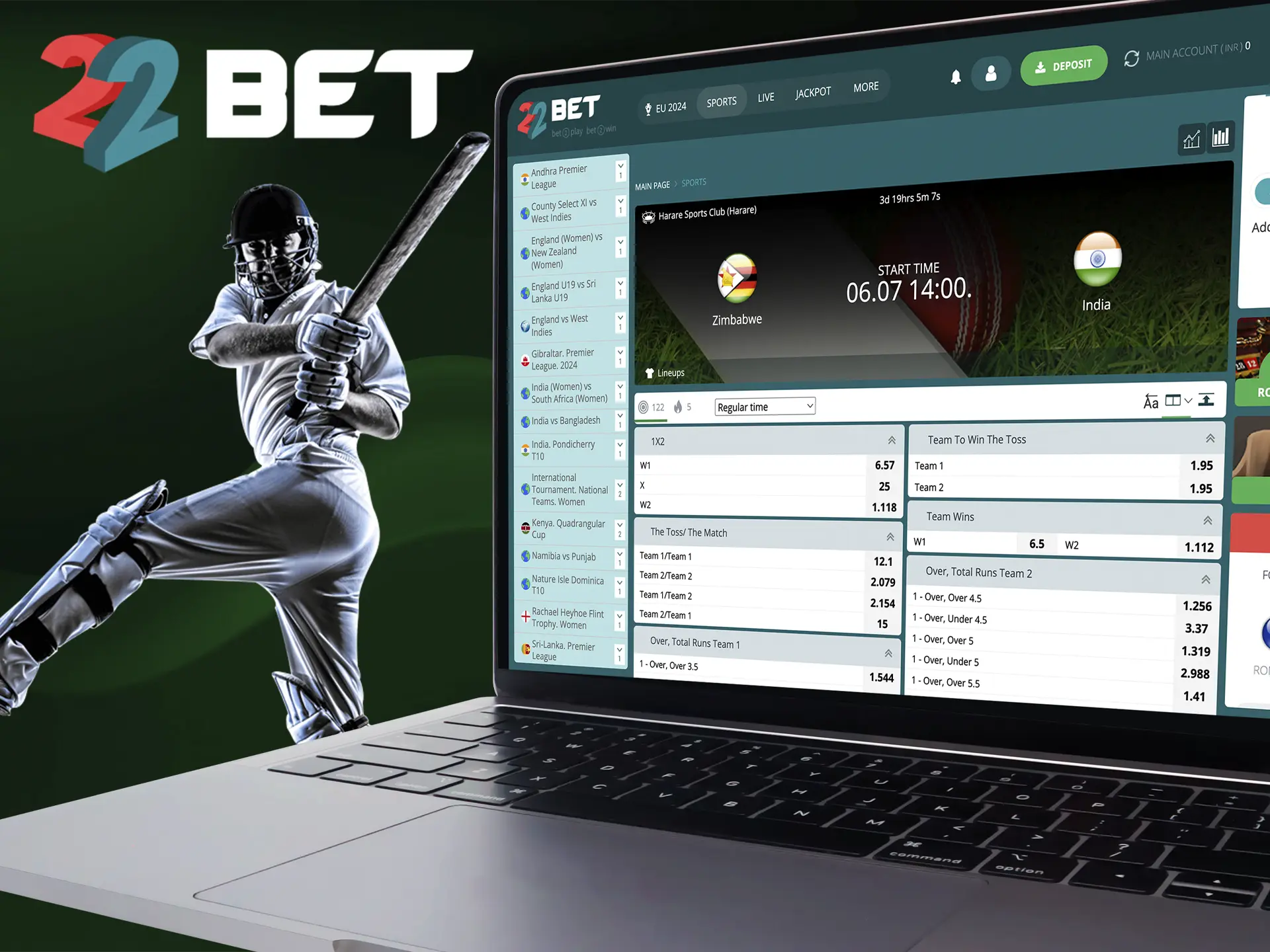 22Bet stands out among other bookmakers with its maximum cricket odds.