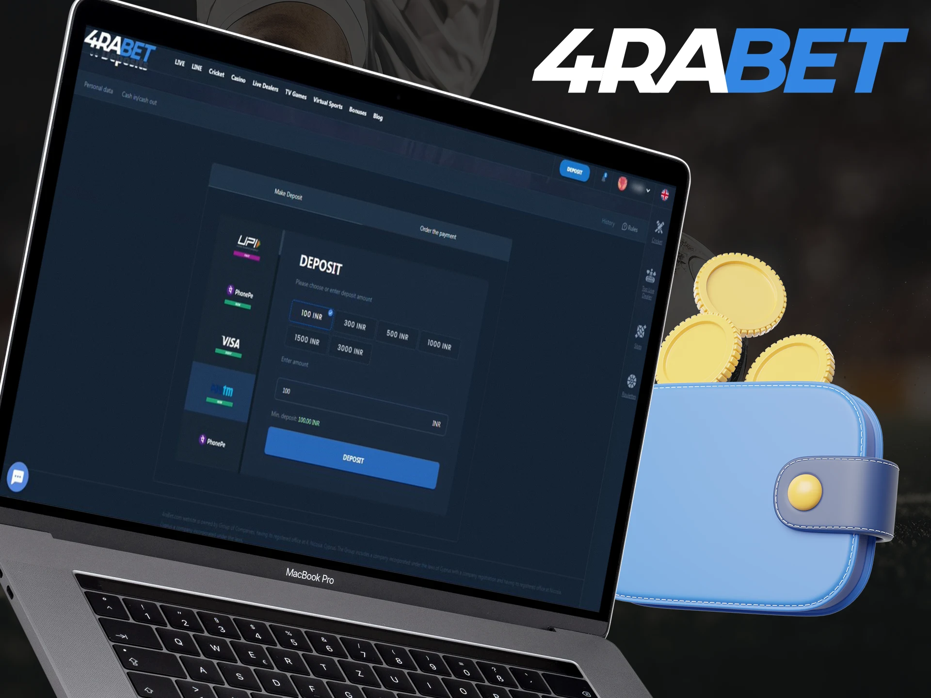 The process of funding a 4Rabet account is simple and takes a couple of minutes.