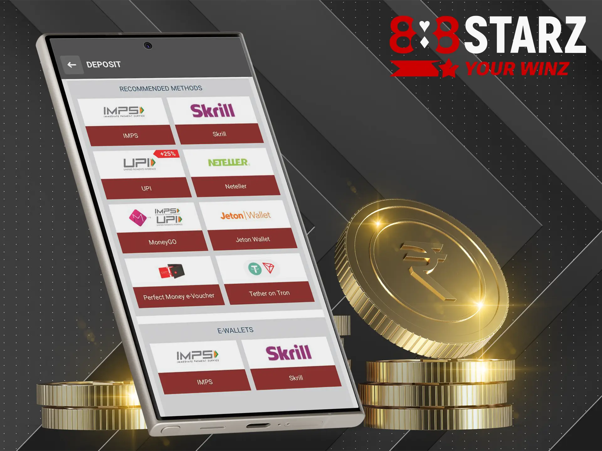 The 888Starz app allows its customers to make withdrawals and deposits in just a few clicks.