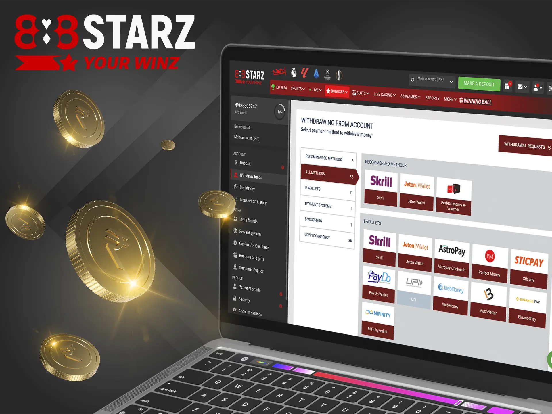 Use cryptocurrency and other methods to withdraw funds from 888Starz Casino as quickly as possible.