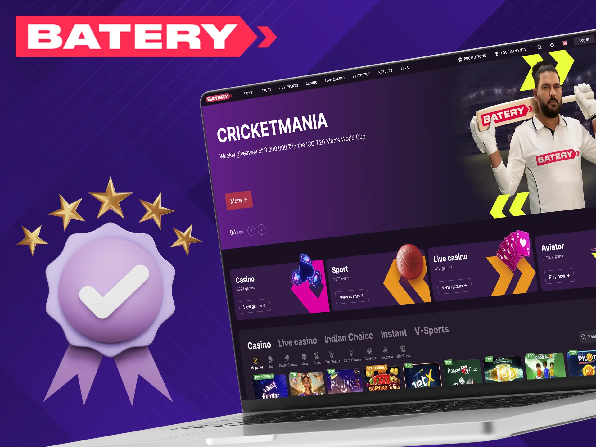 Batery is known to many betting enthusiasts for its excellent service and variety of sporting events.