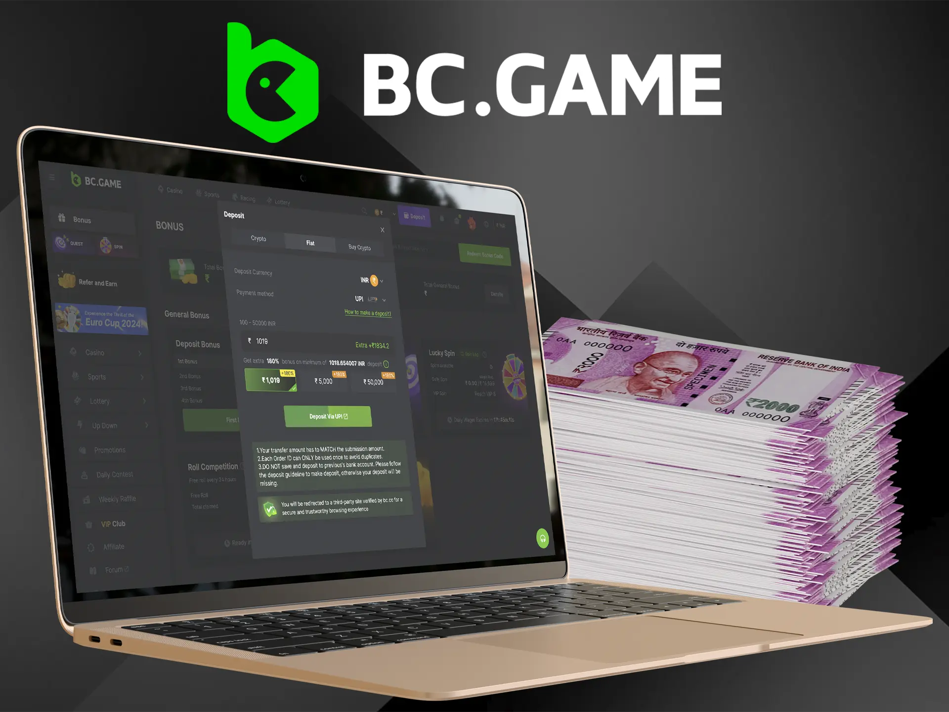 Explore all the features when you make your first deposit at BC.Game casino.