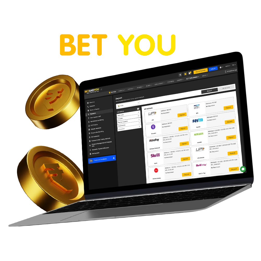 Find out more about what payment methods are available at Betandyou.