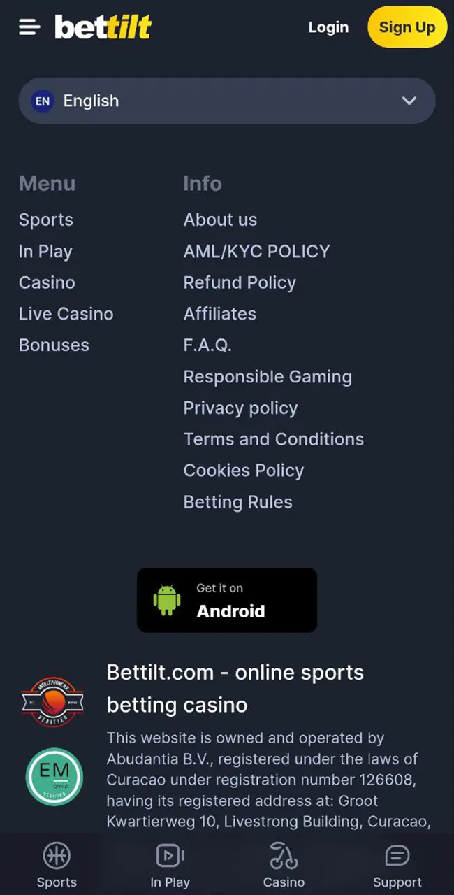 Type Bettilt Casino's offical site into your browser.