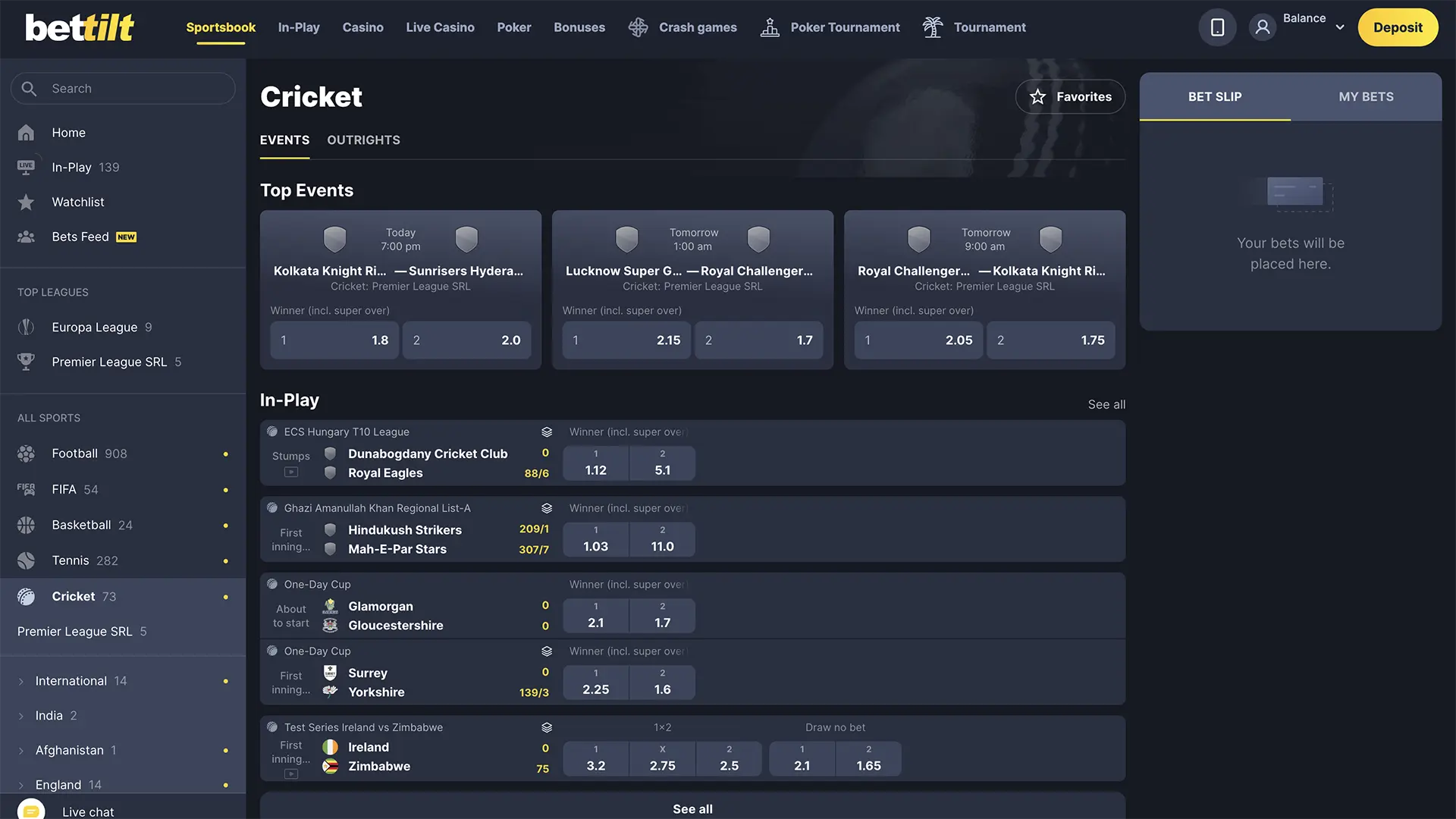 Cricket betting at Bettilt bookmaker.