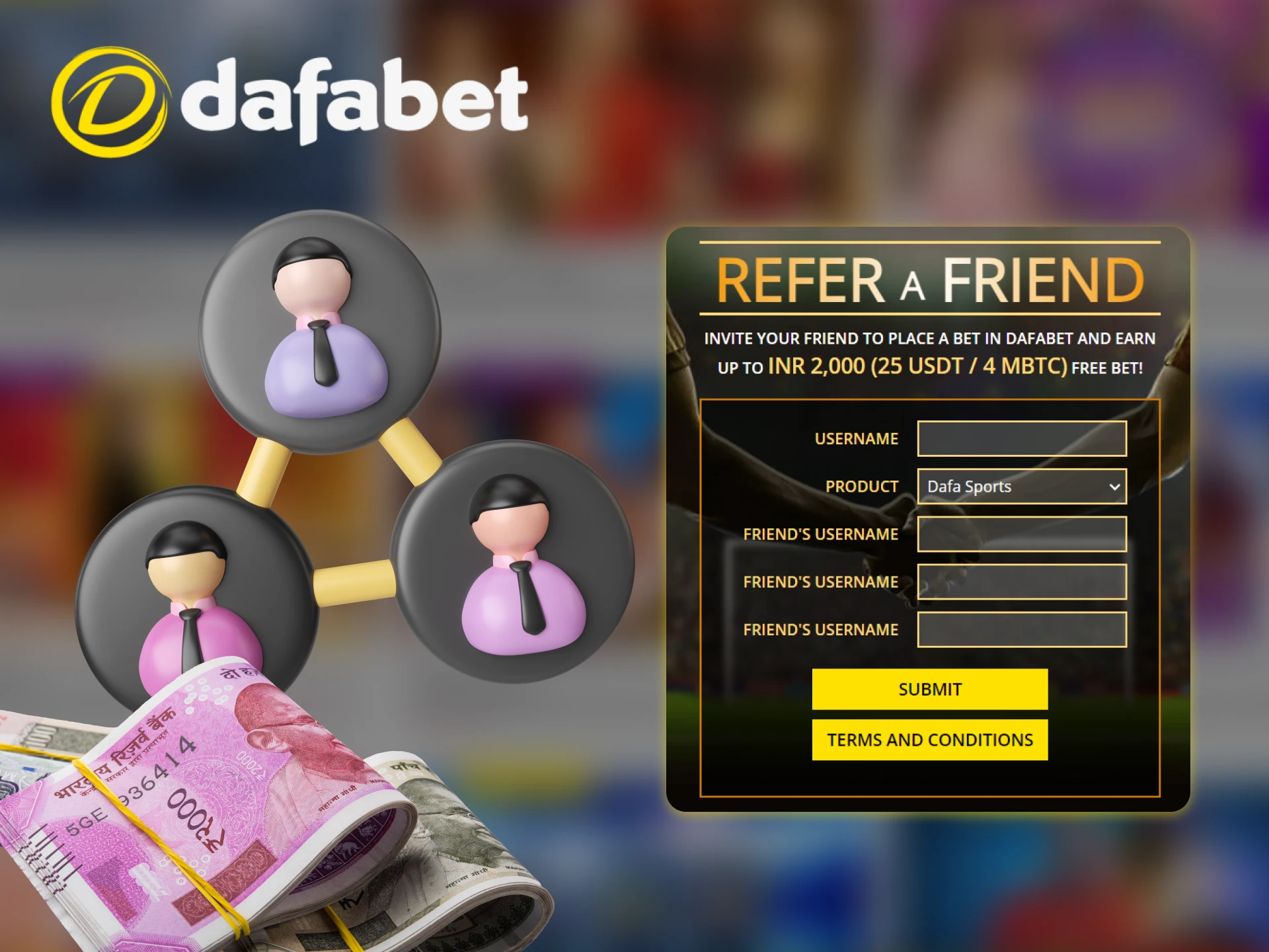 Receive free bets for inviting friends to Dafabet.