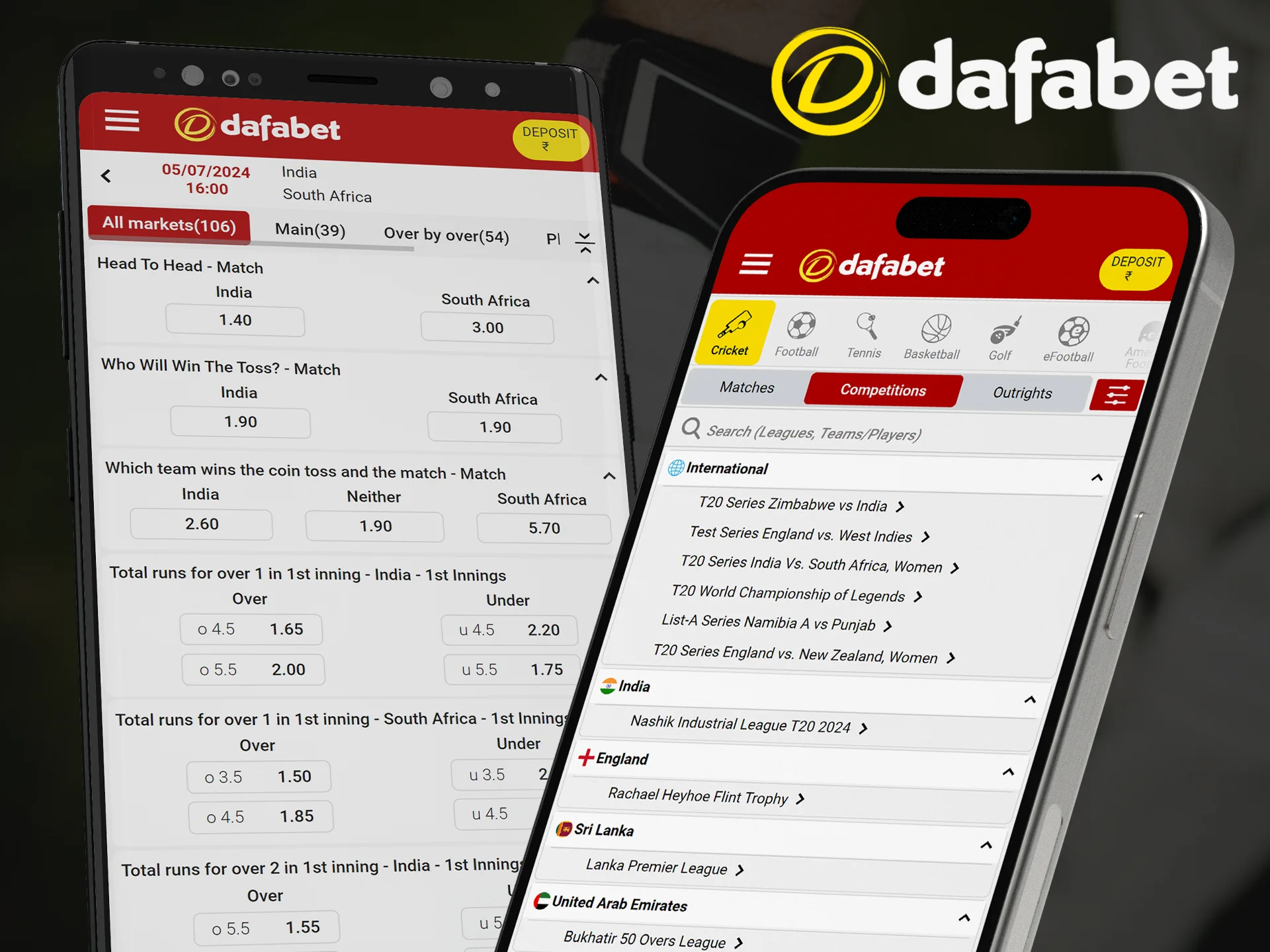 Enjoy cricket matches on the Dafabet mobile app.