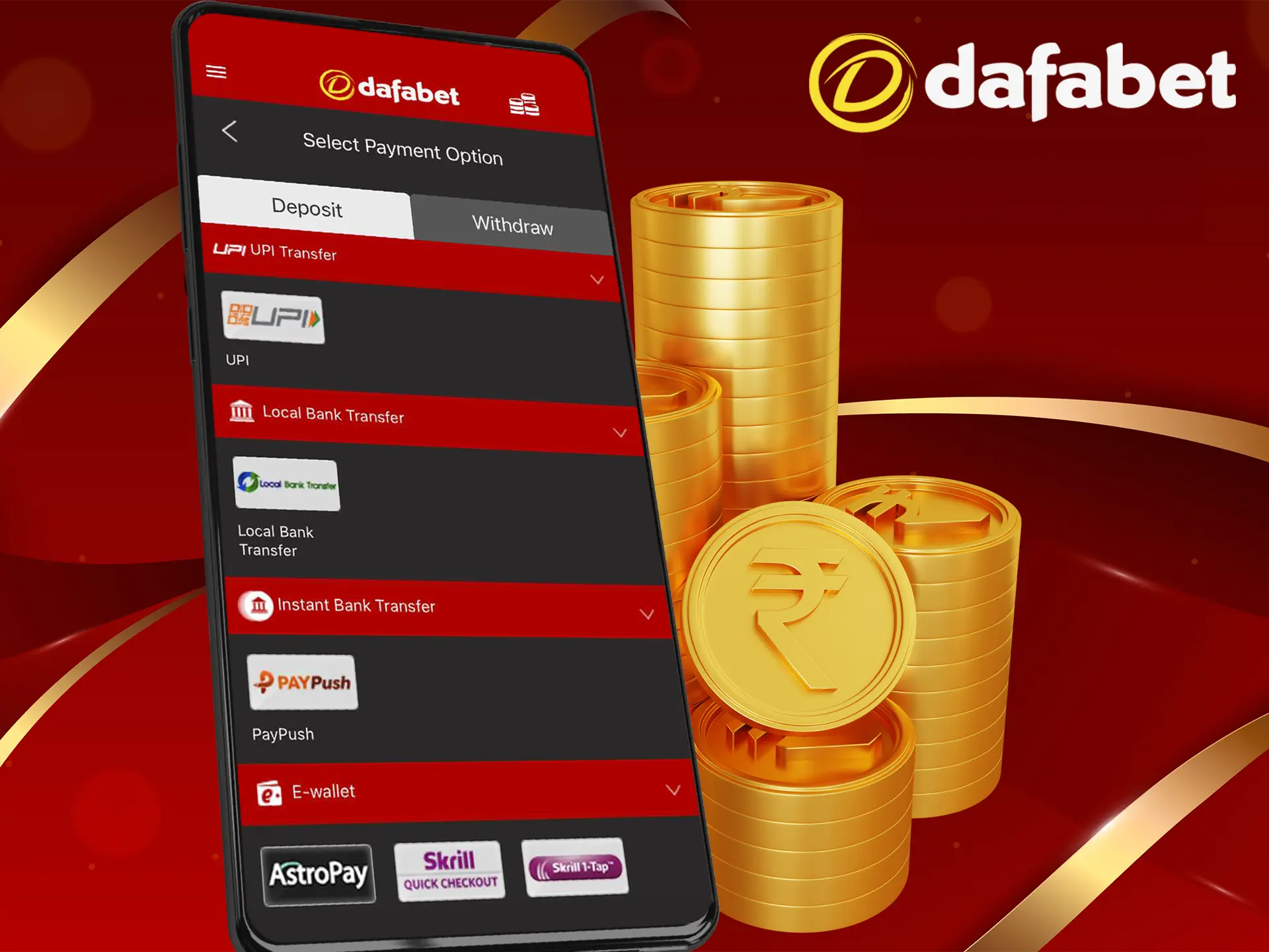 Using the Dafabet app you will always be able to withdraw and top up your balance seamlessly.