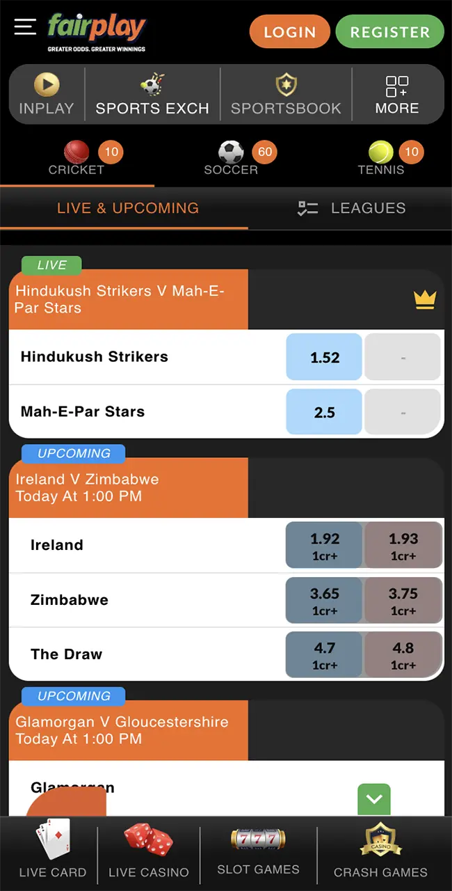 Cricket betting on the Fairplay app.