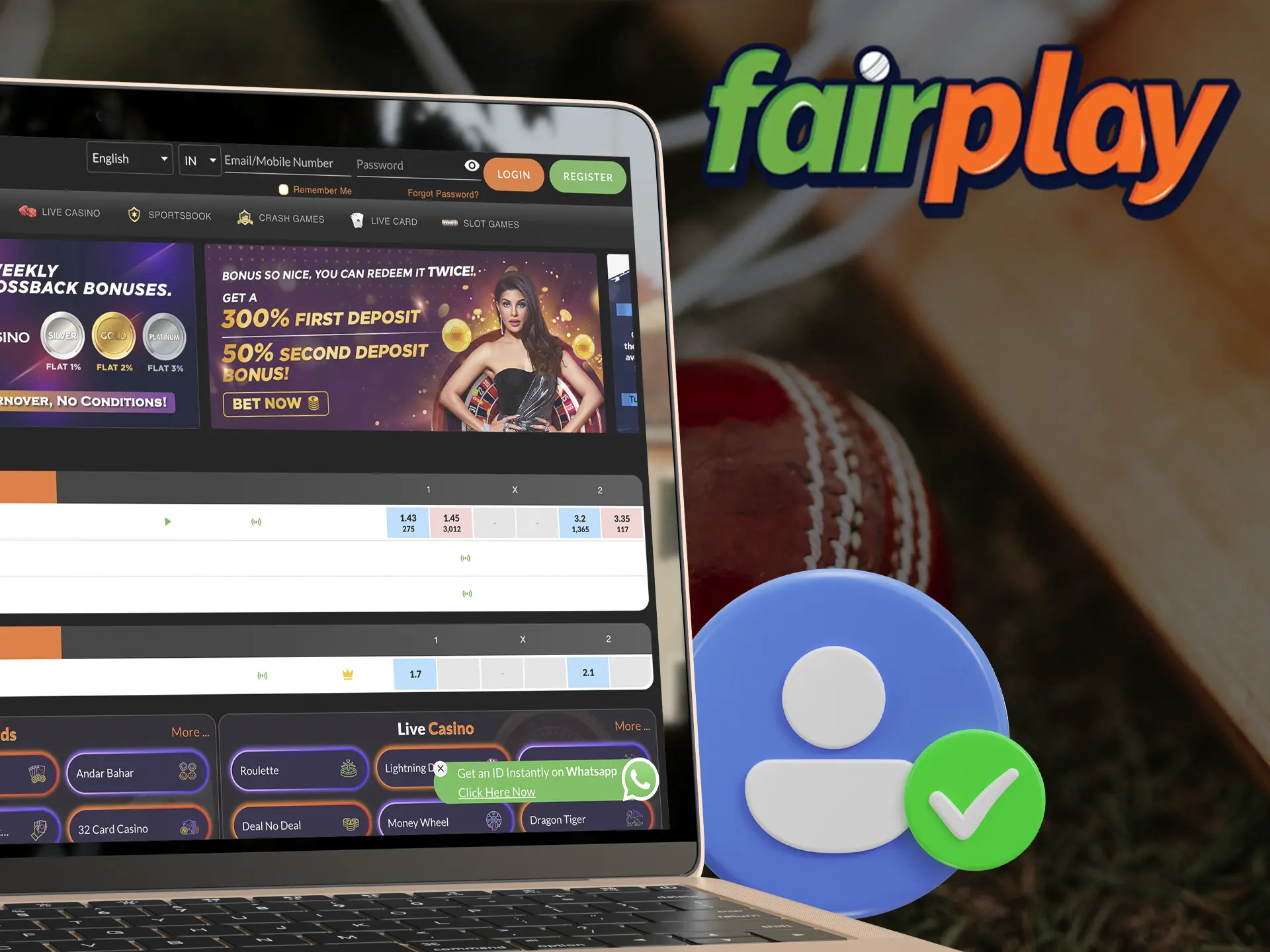 Log in to your account for full access to betting and popular live games at Fairplay Casino.