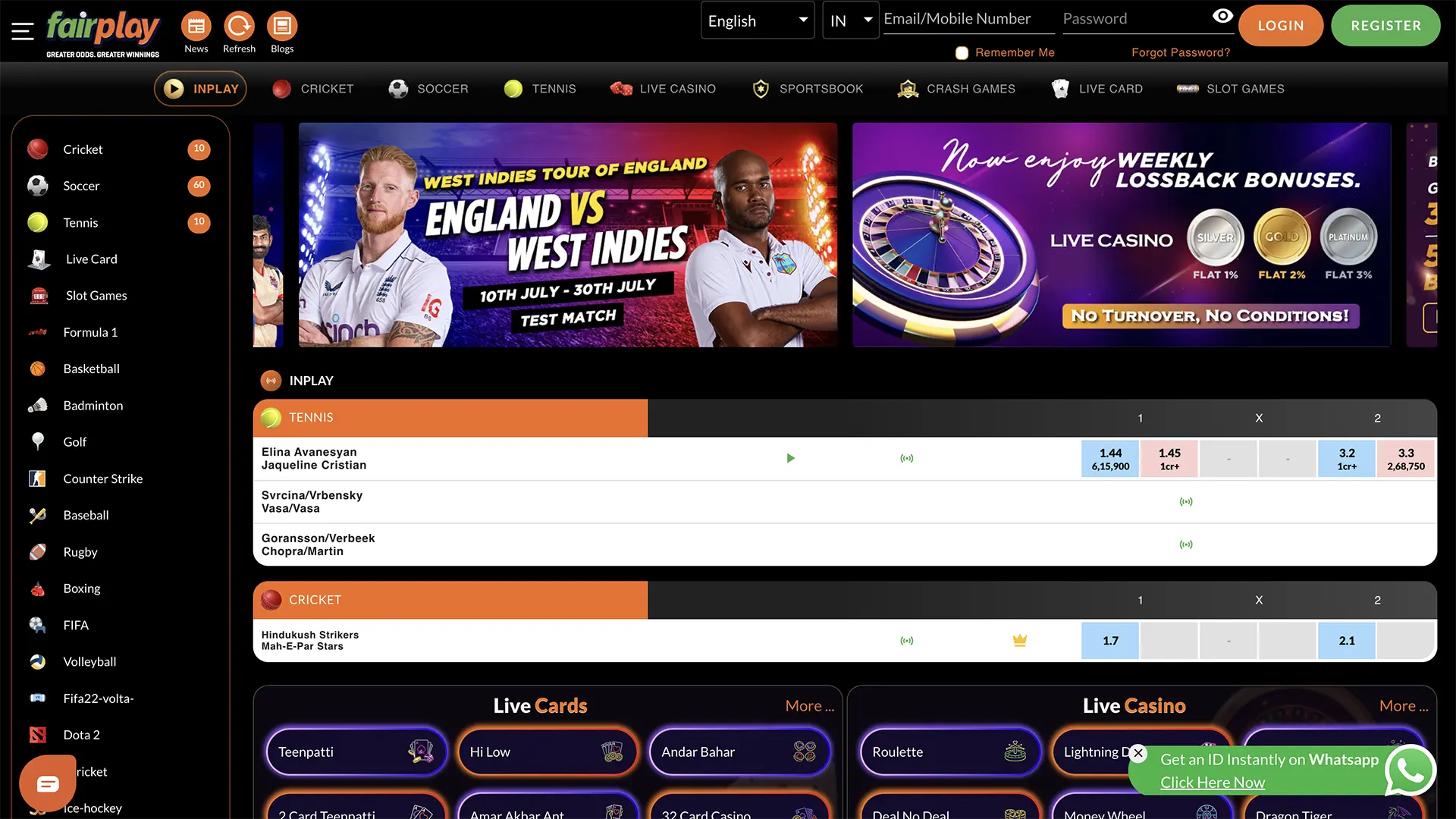 Home page of the desktop version of Fairplay Casino.