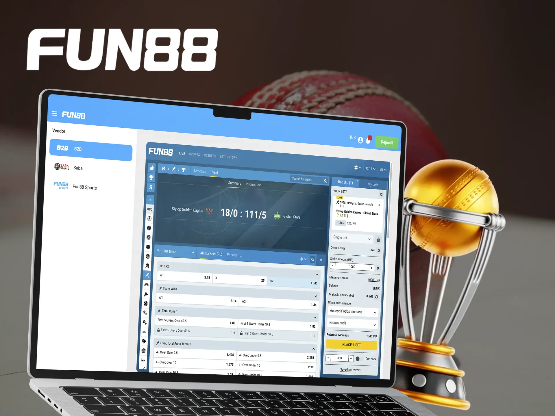 Place your bets at Fun88 and enjoy the game of your favourite cricket team.