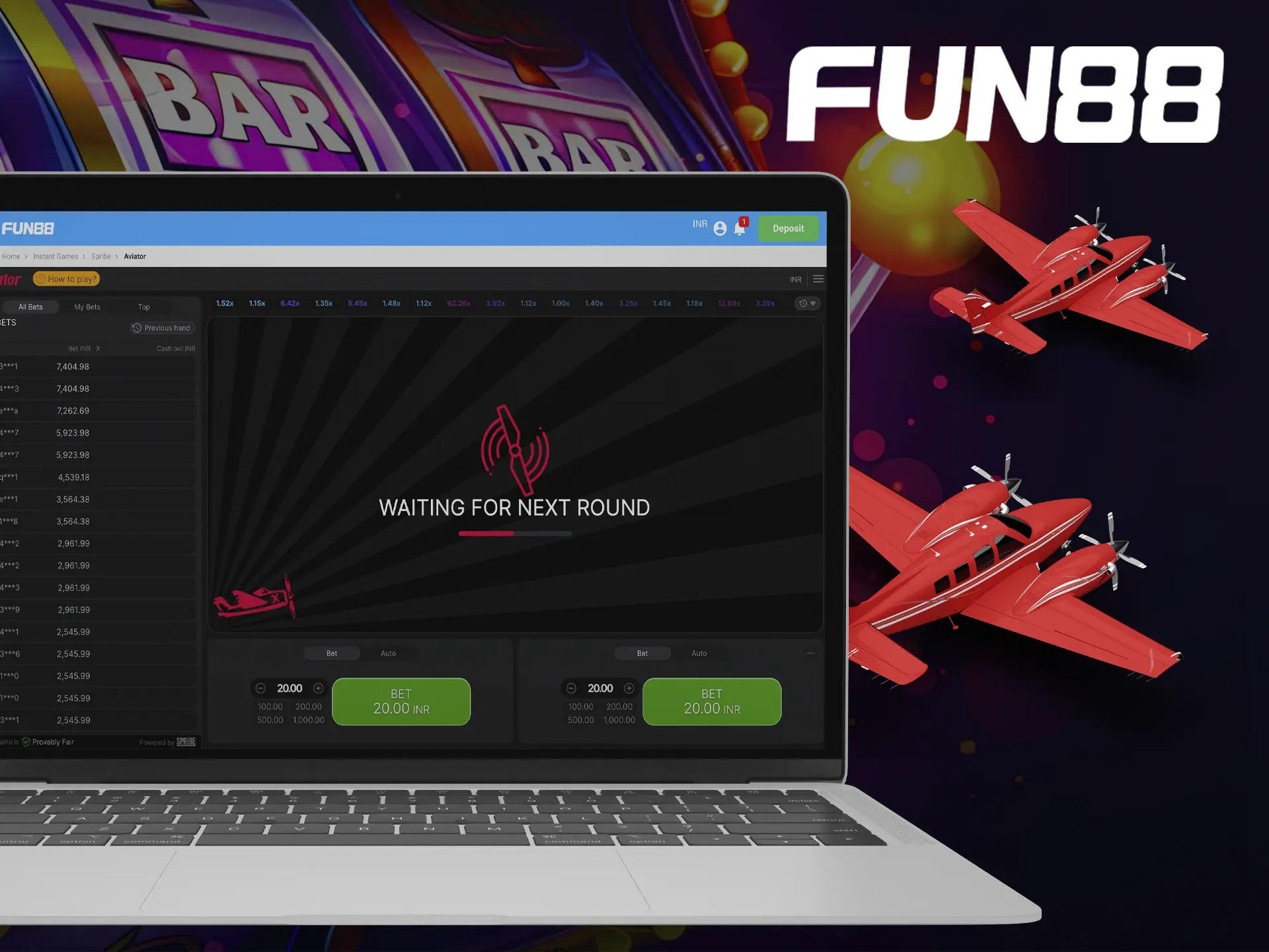 Get big rewards when you play one of Fun88 Casino's most popular games.