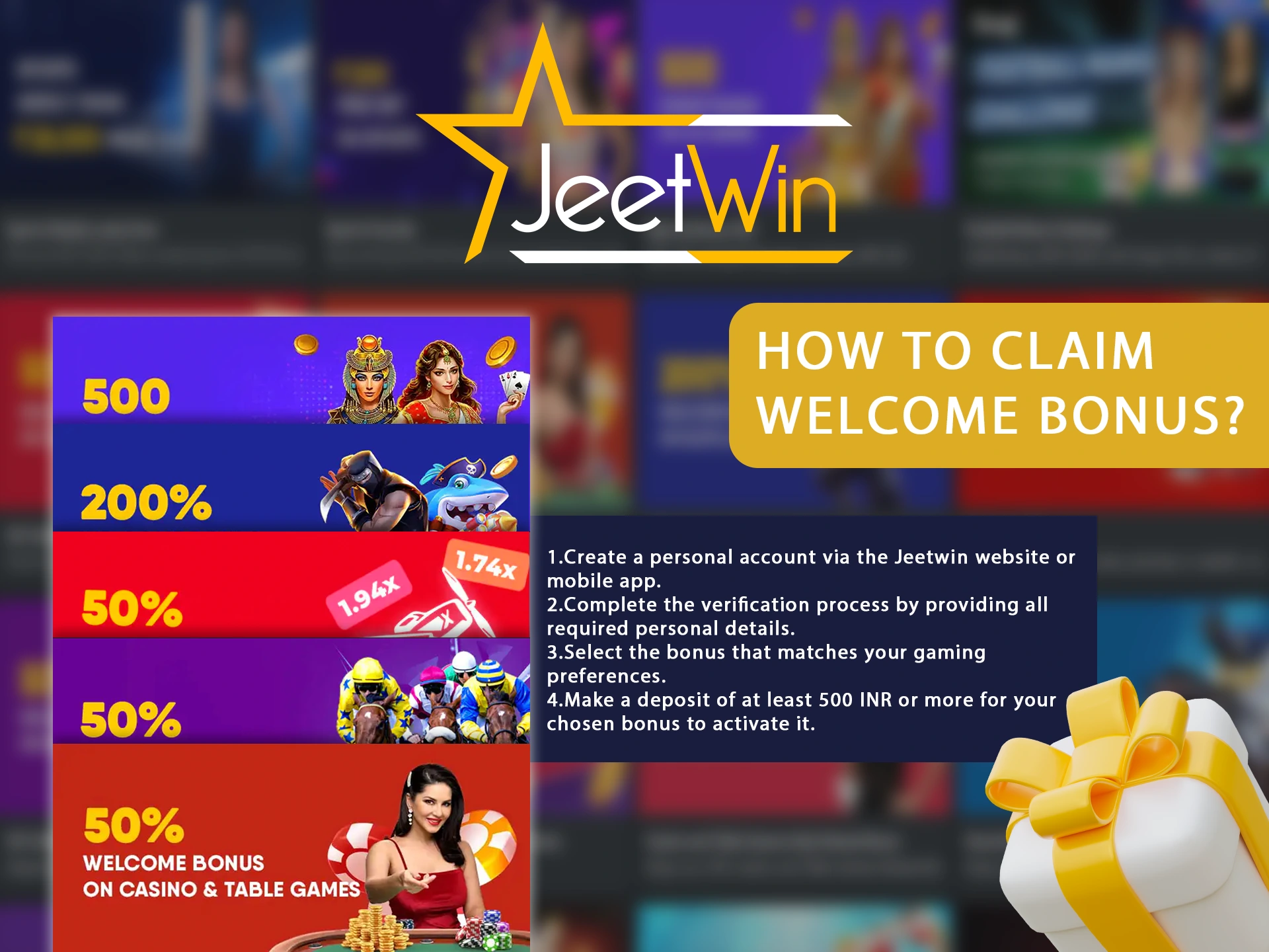 Get a lucrative Jeetwin sports or casino welcome bonus.