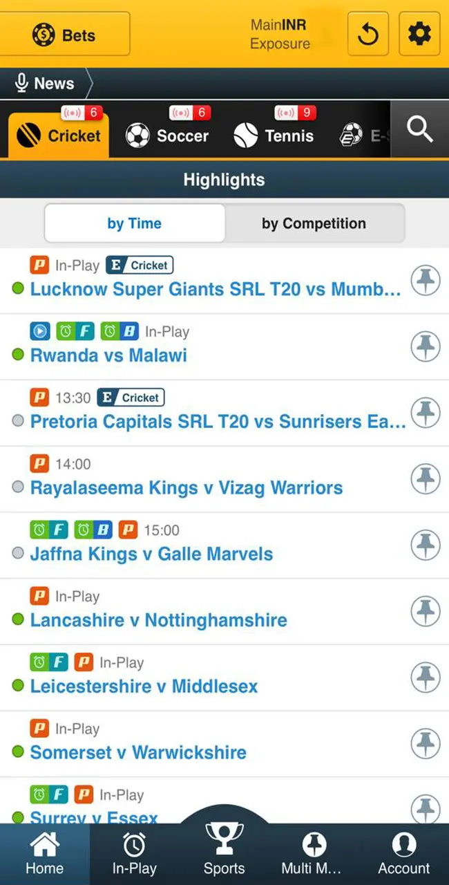 Open the cricket tab in Jeetwin and view the list of available matches for your potential bets.