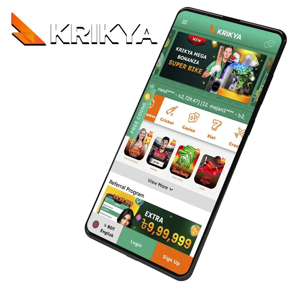 Try the handy Krikya app for your betting and casino games.