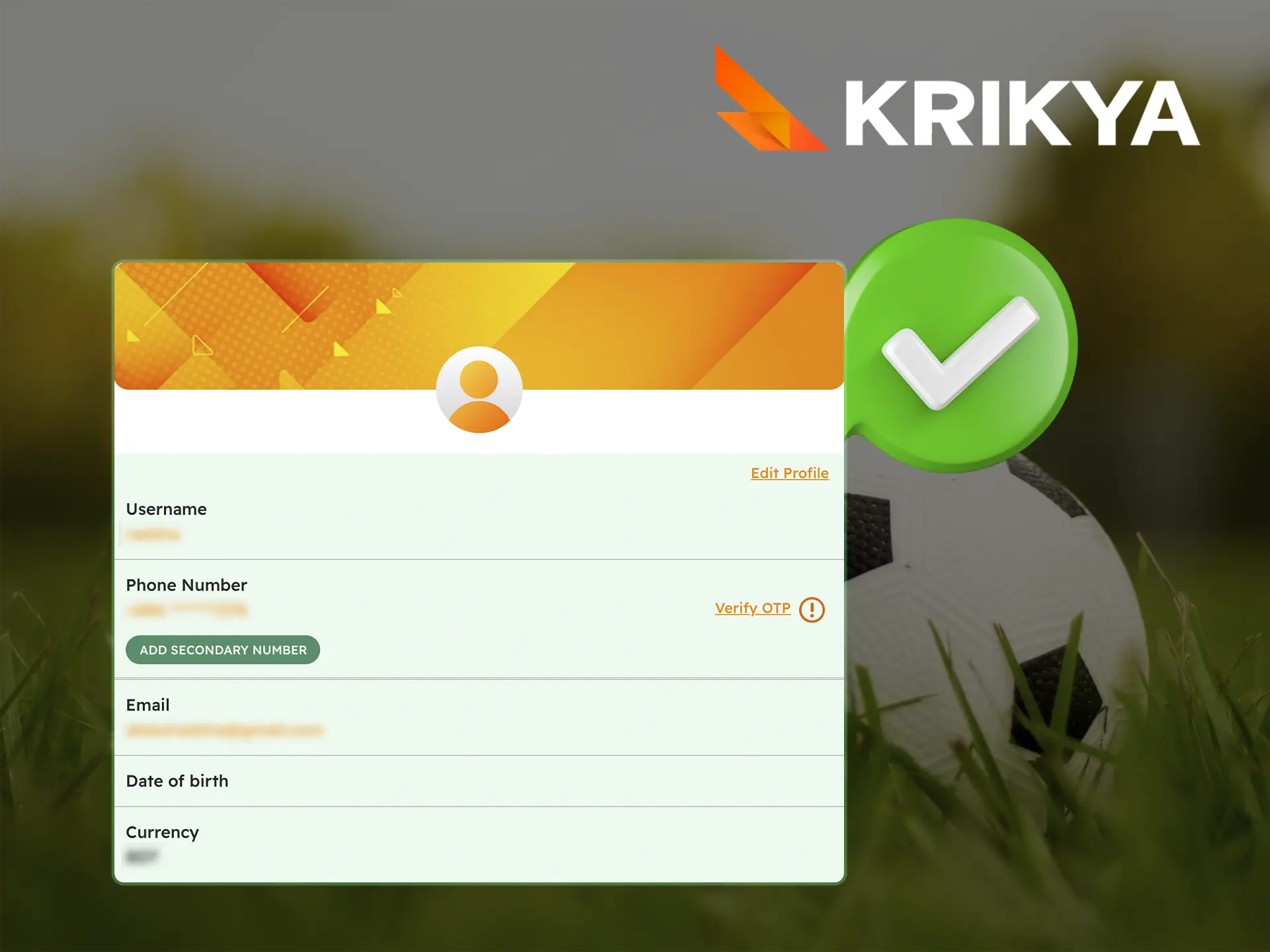 Confirm your identity to unlock the full functionality of the Krikya Casino site.