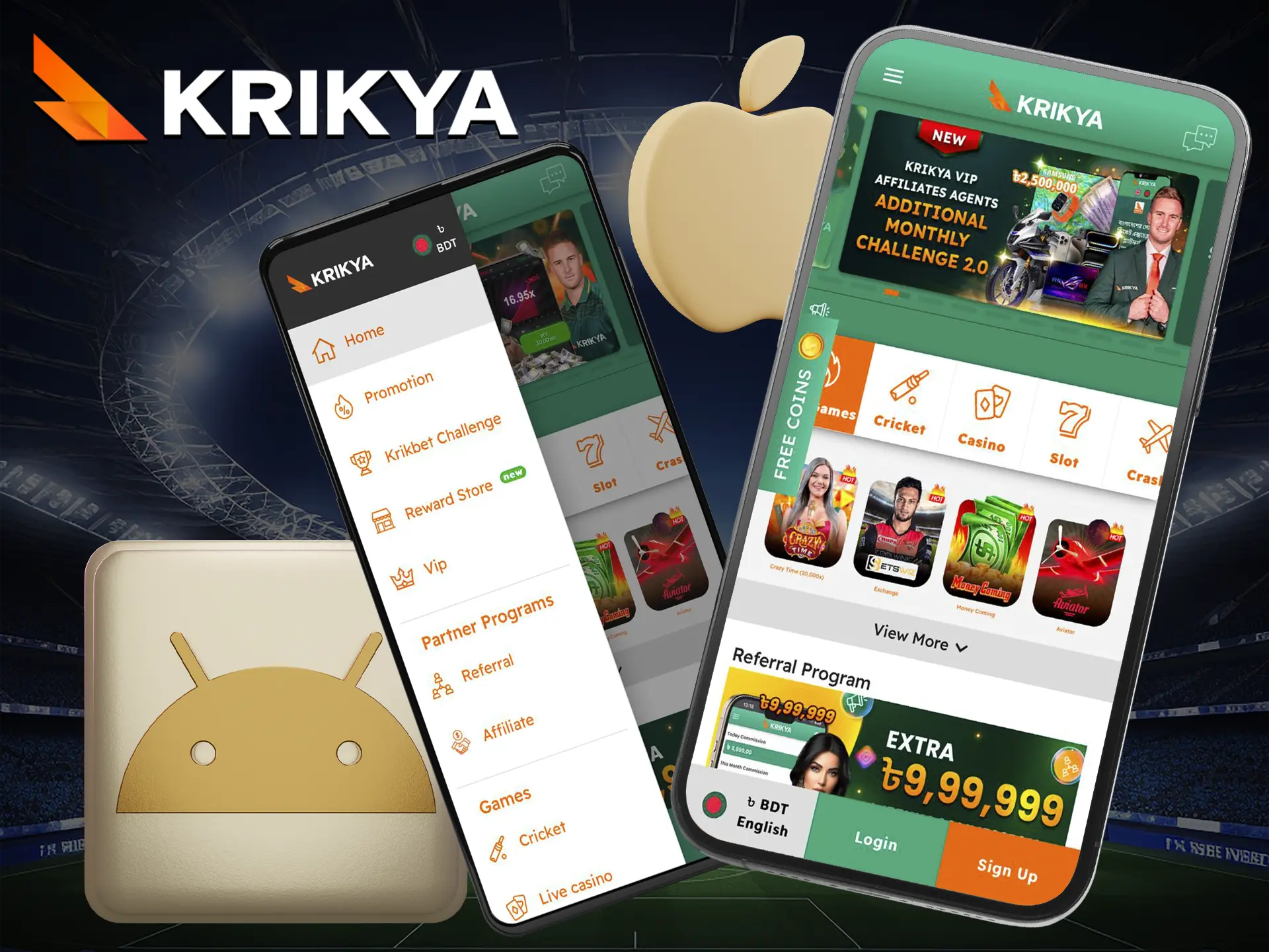 Use the Krikya app to have quick access to betting and casino games.