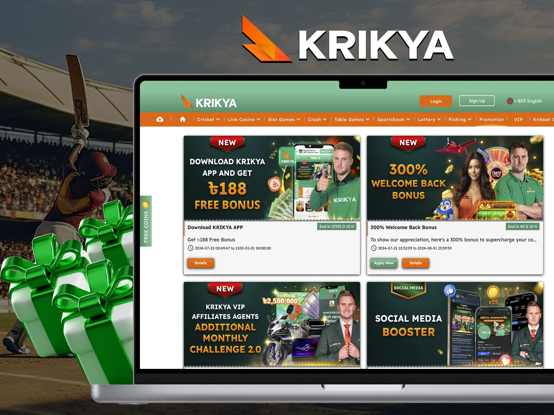 Take advantage of Krikya's bonus programmes, which can significantly increase your balance.