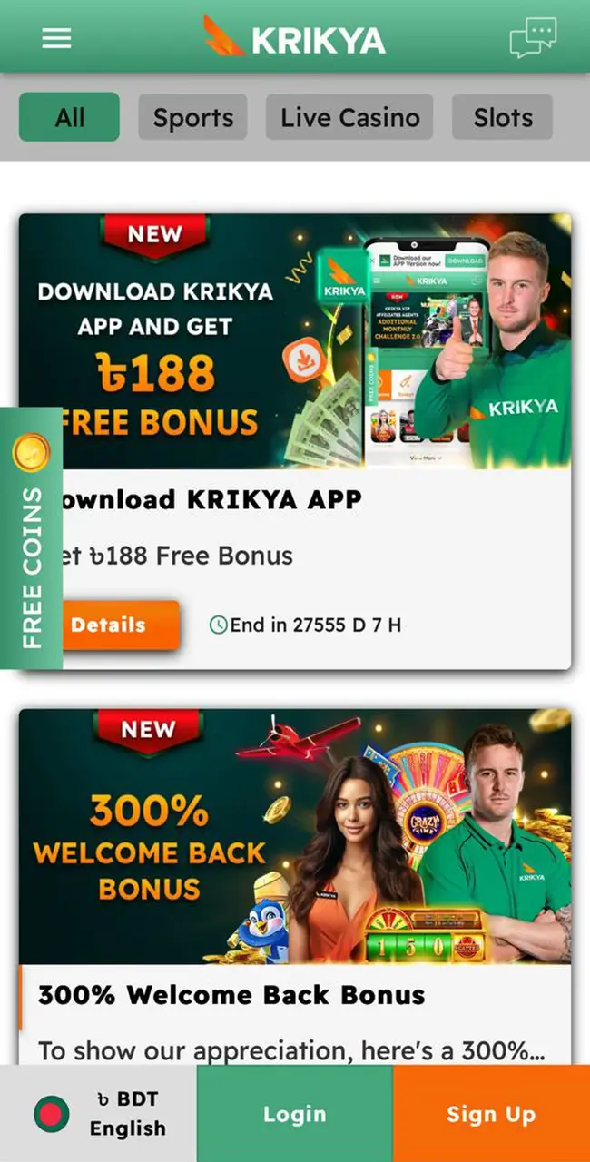 Promotions and bonuses from Krikya Casino.