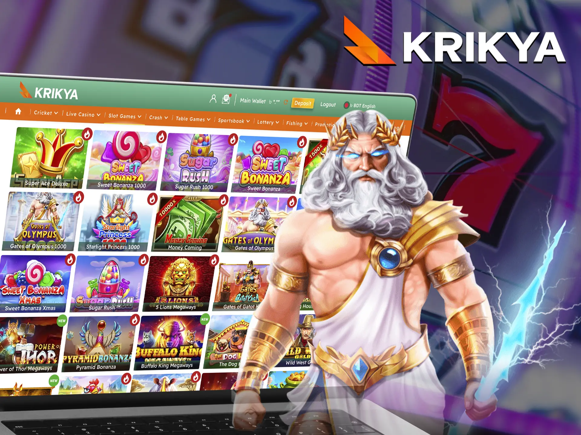 Test your luck when playing slots from Krikya Casino.