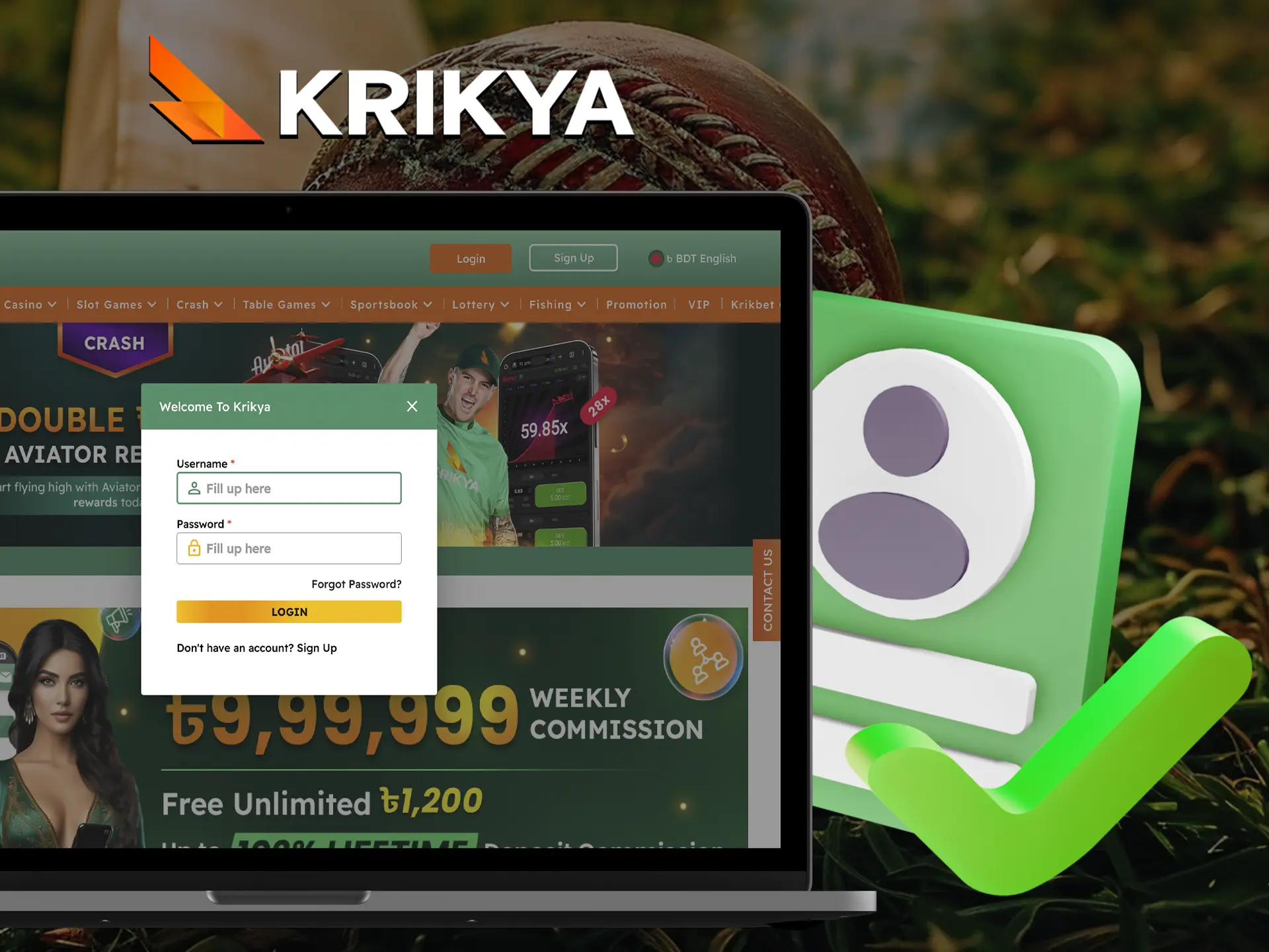 Sign in to your account to get full access to the Krikya casino and site features.