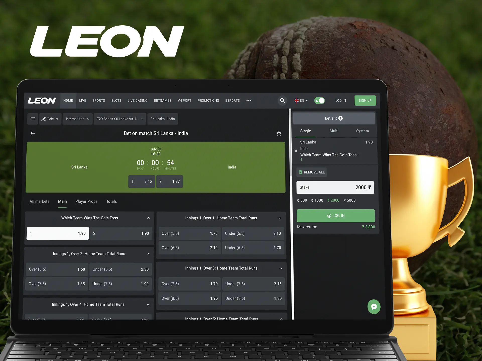 Immediately after registering at Leonbet you will be able to access the sportsbook tab where you can place your first winning bet.