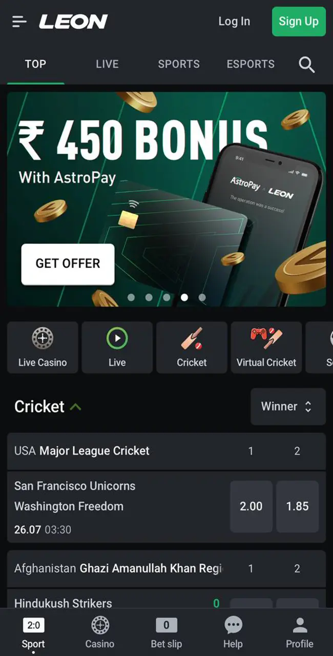 Explore the interface of the Leonbets casino mobile site.